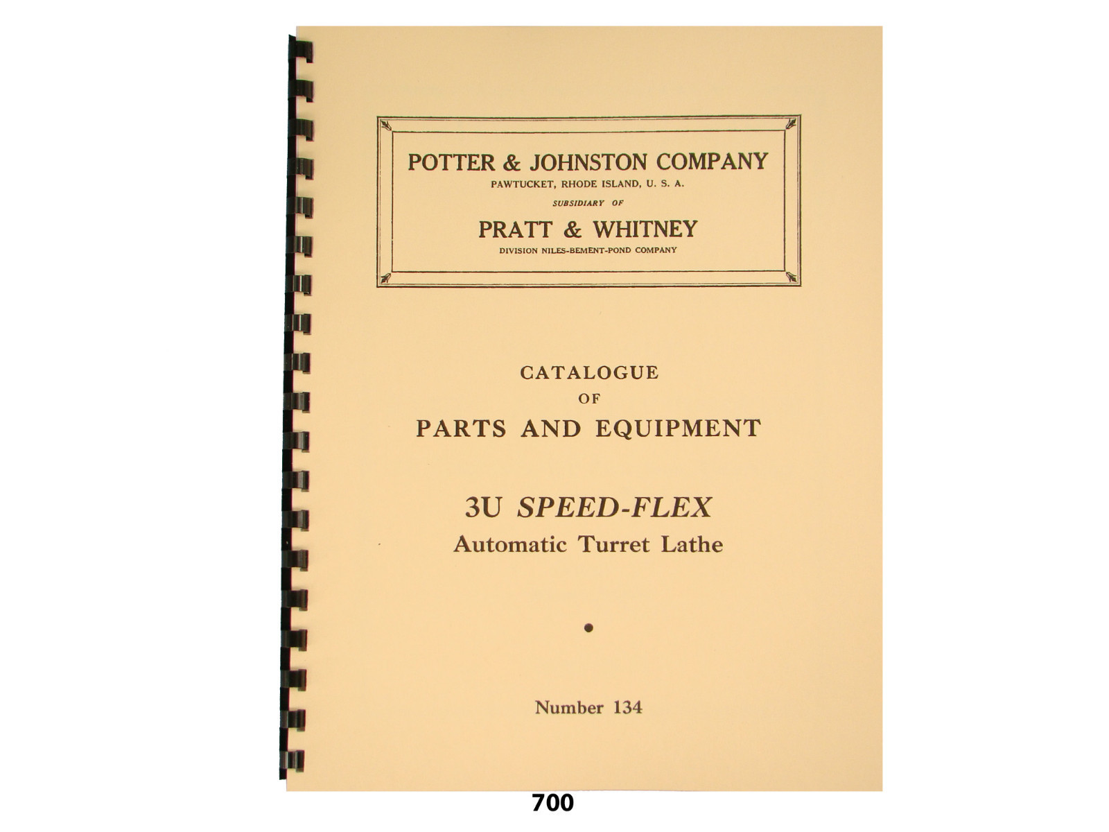 Potter & Johnston 3U Speed-Flex Turret Lathe Parts & Equipment Manual *700