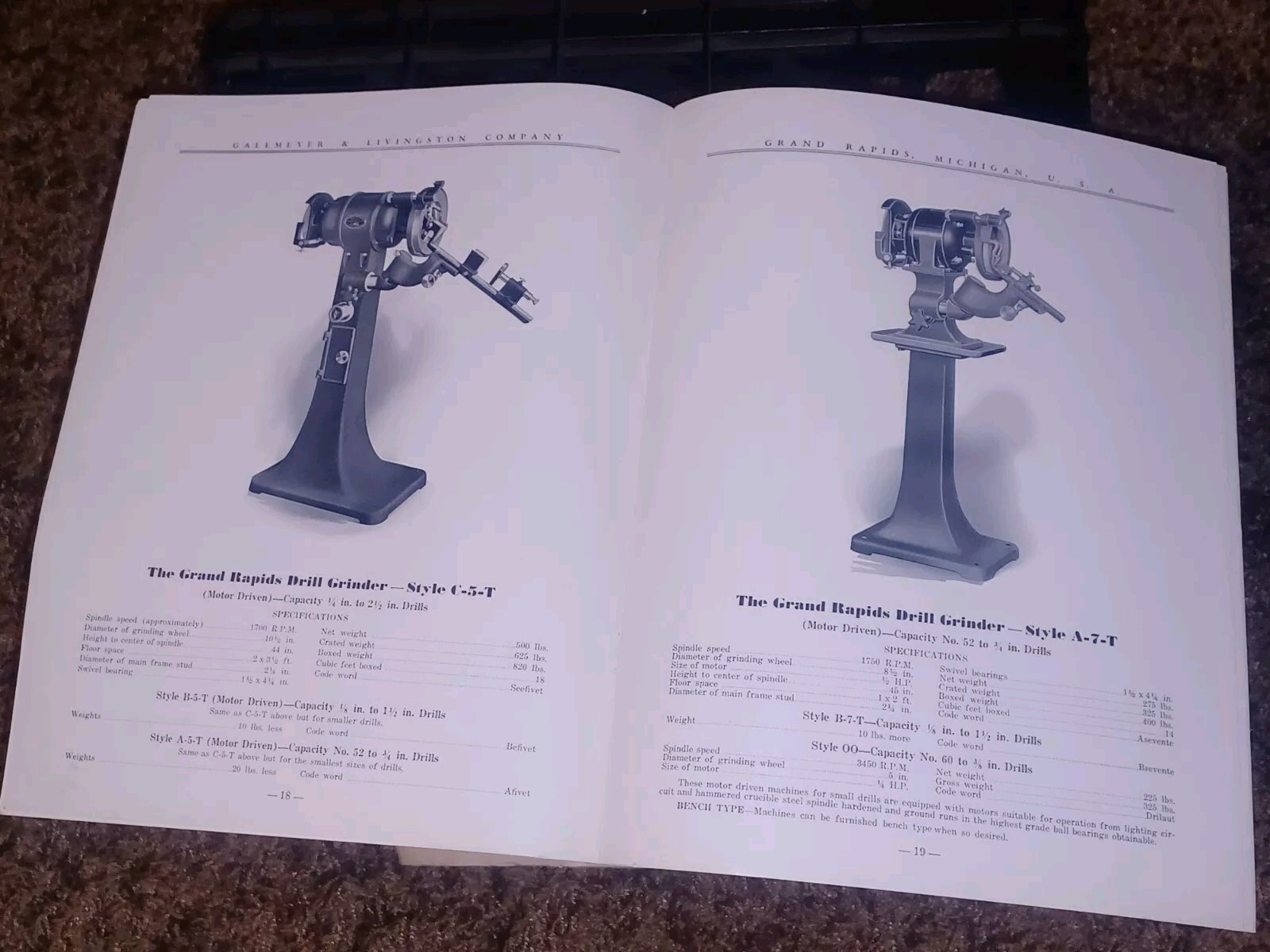 GALLMEYER & LIVINGSTON GRAND RAPIDS Michigan Tool DRILL GRINDERS Catalog Book !!