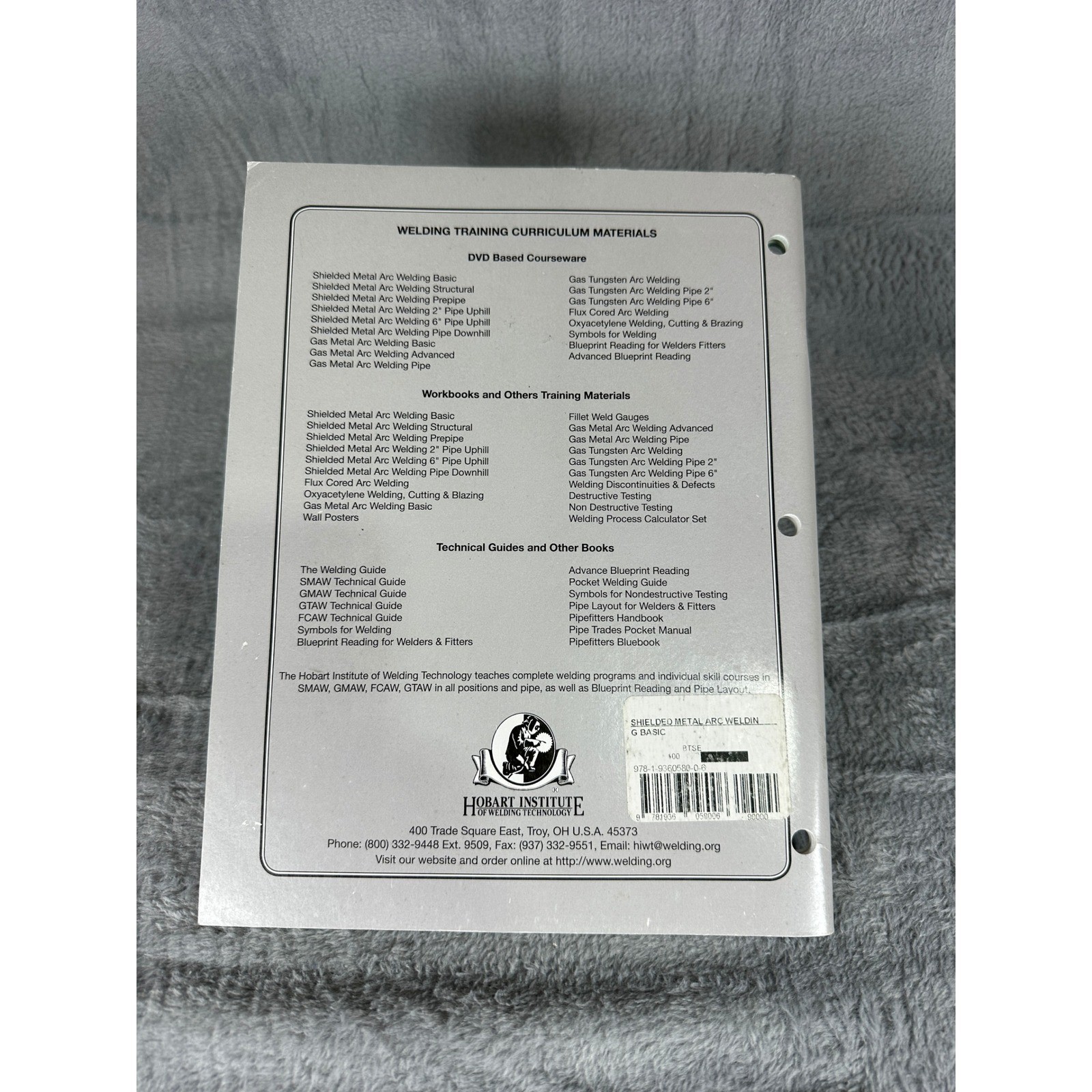 Hobart Shielded Metal Arc Welding Basic Training Manual Workbook SMAW