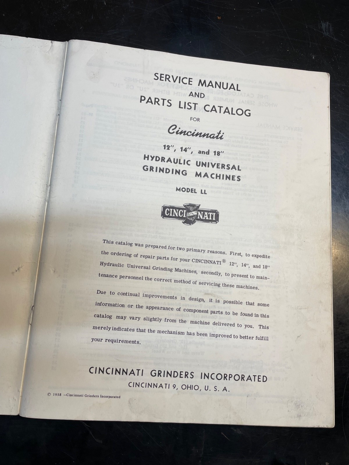 Cincinnati Service Manual & Parts Cat FILMATIC 12 14″ 18″ LL Grinding Machines