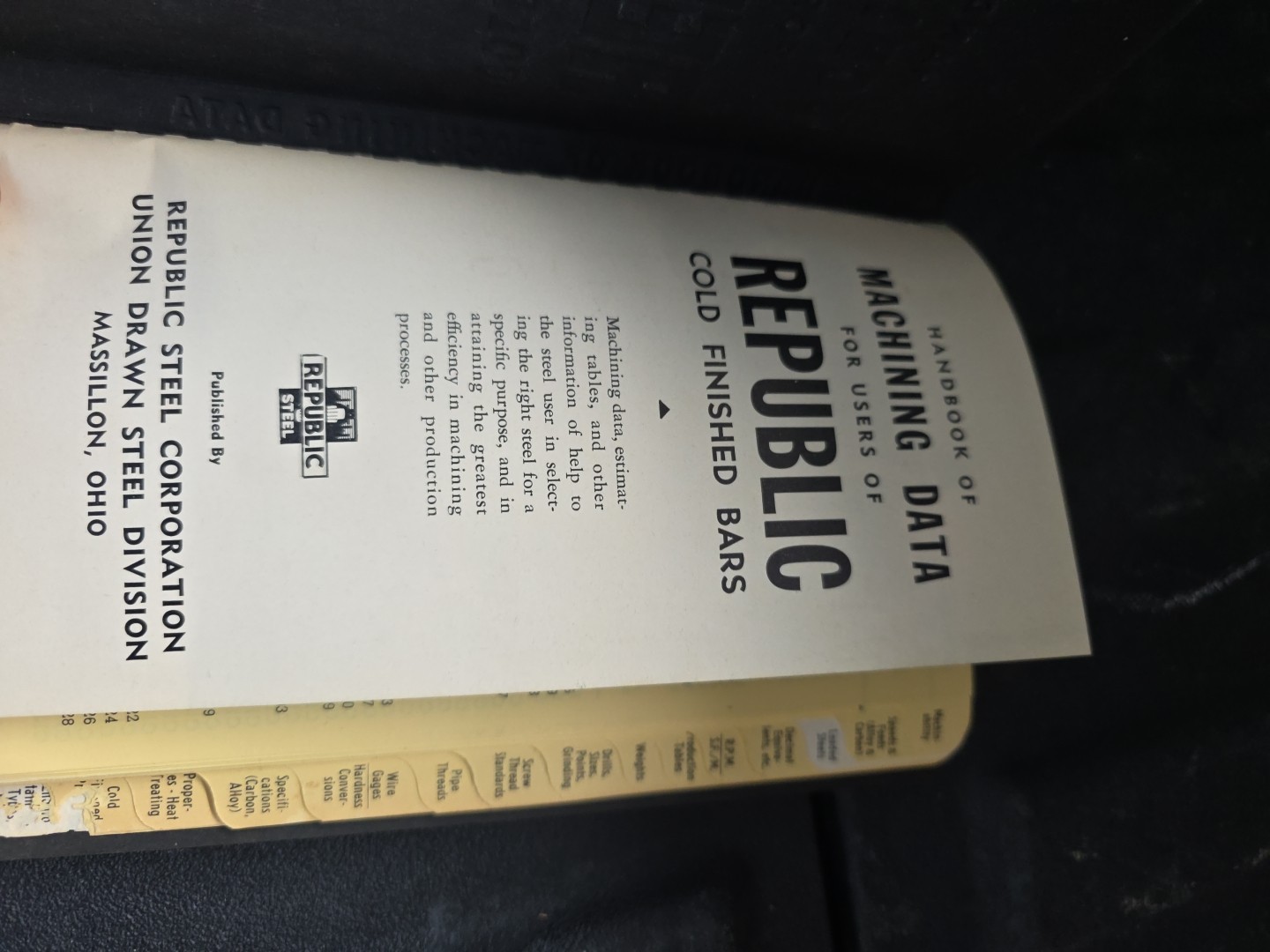 1955 Handbook of Machining Data for Users of Republic Steel Cold Finished Bars
