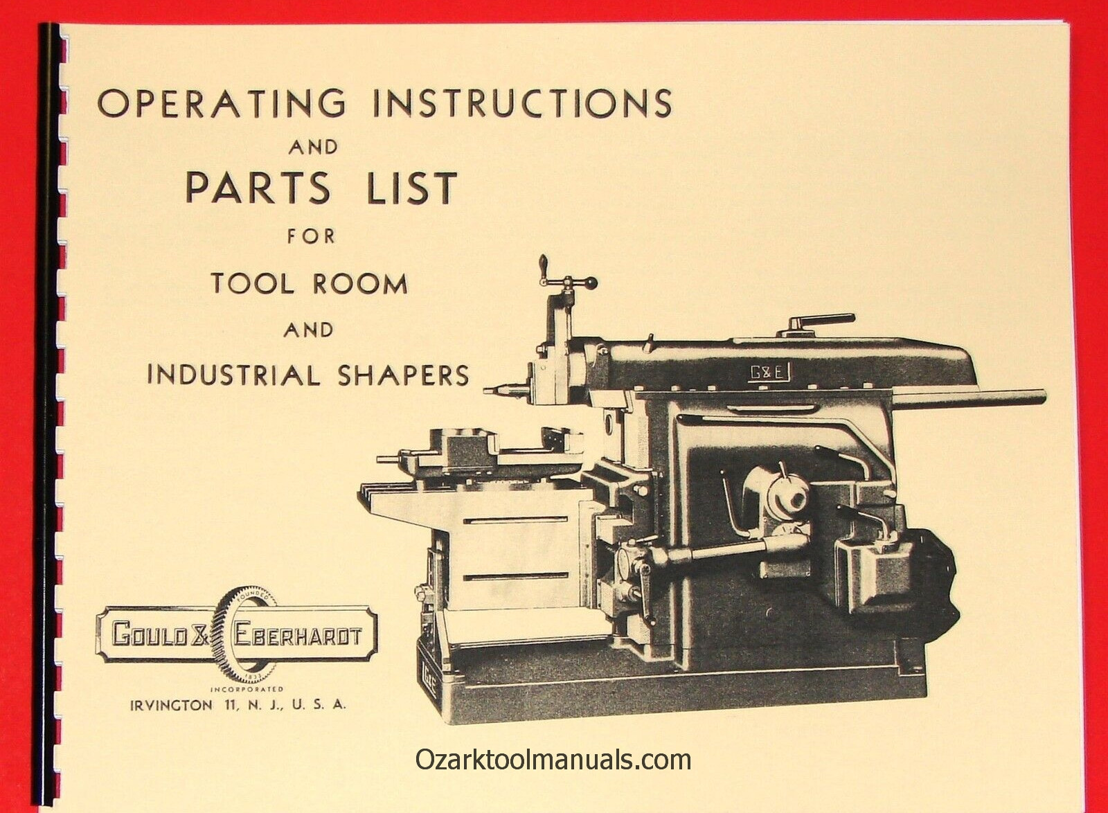 GOULD & EBERHARDT Tool Room Industrial Metal Shaper Instruction Part Manual 1000