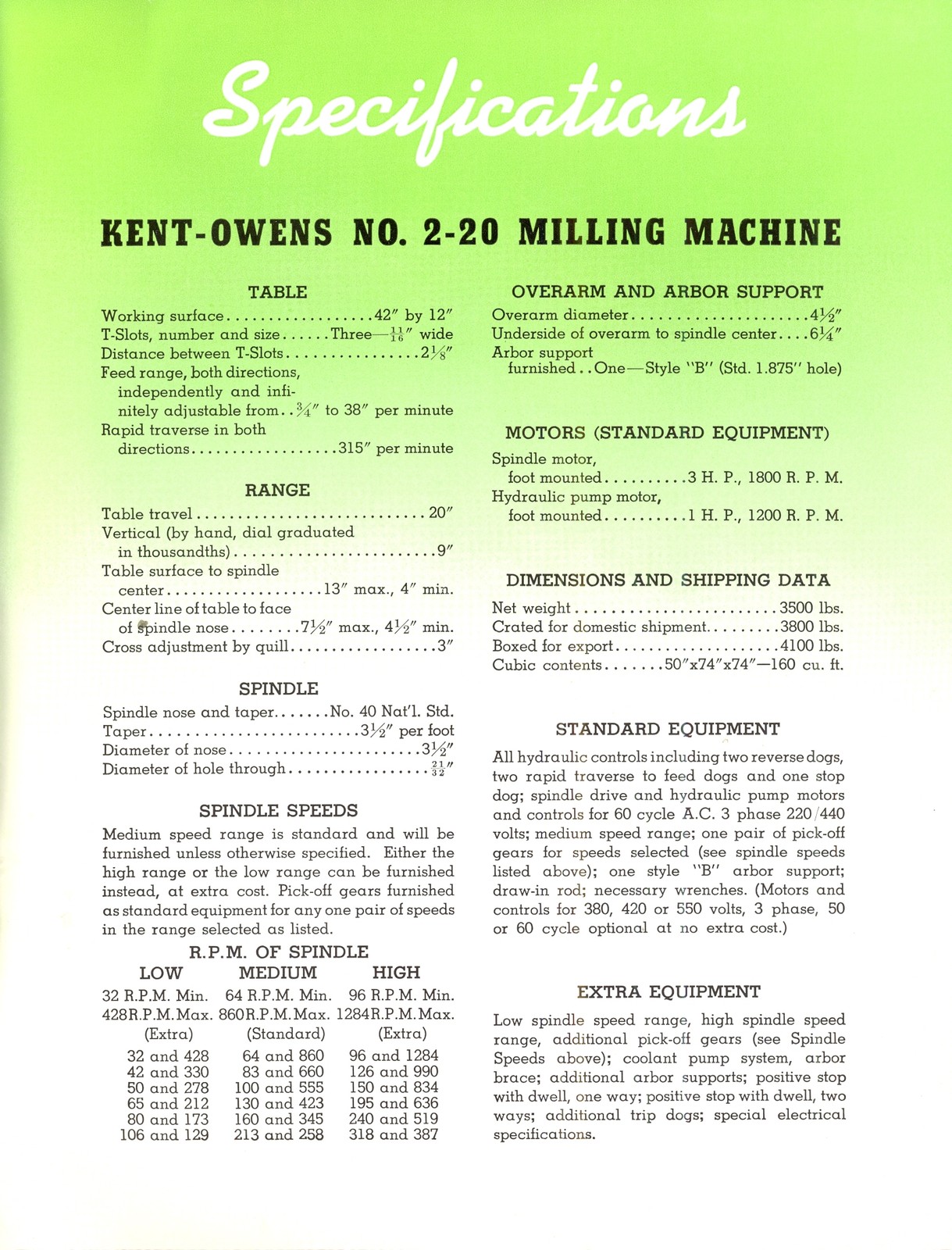 HYDRAULIC MILLING MACHINE 1940s Vintage Brochure Kent-Owens Machine Co Toledo OH