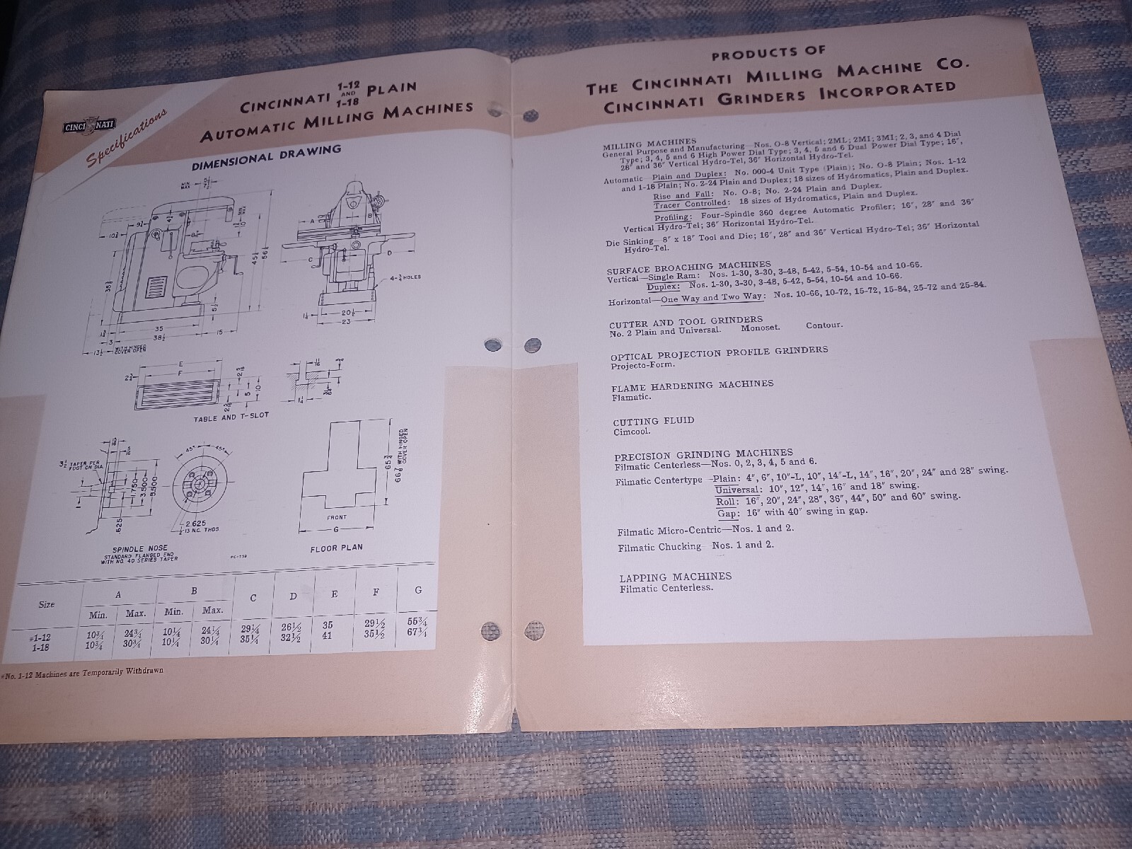 1947 Cincinnati No 1-12 18 Automatic Milling Machine Sales Book Catalog M-1555-2