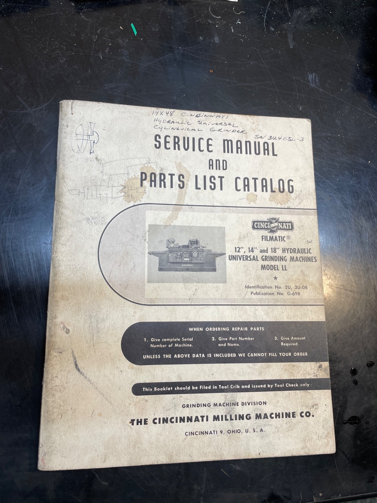 Cincinnati Service Manual & Parts Cat FILMATIC 12 14″ 18″ LL Grinding Machines