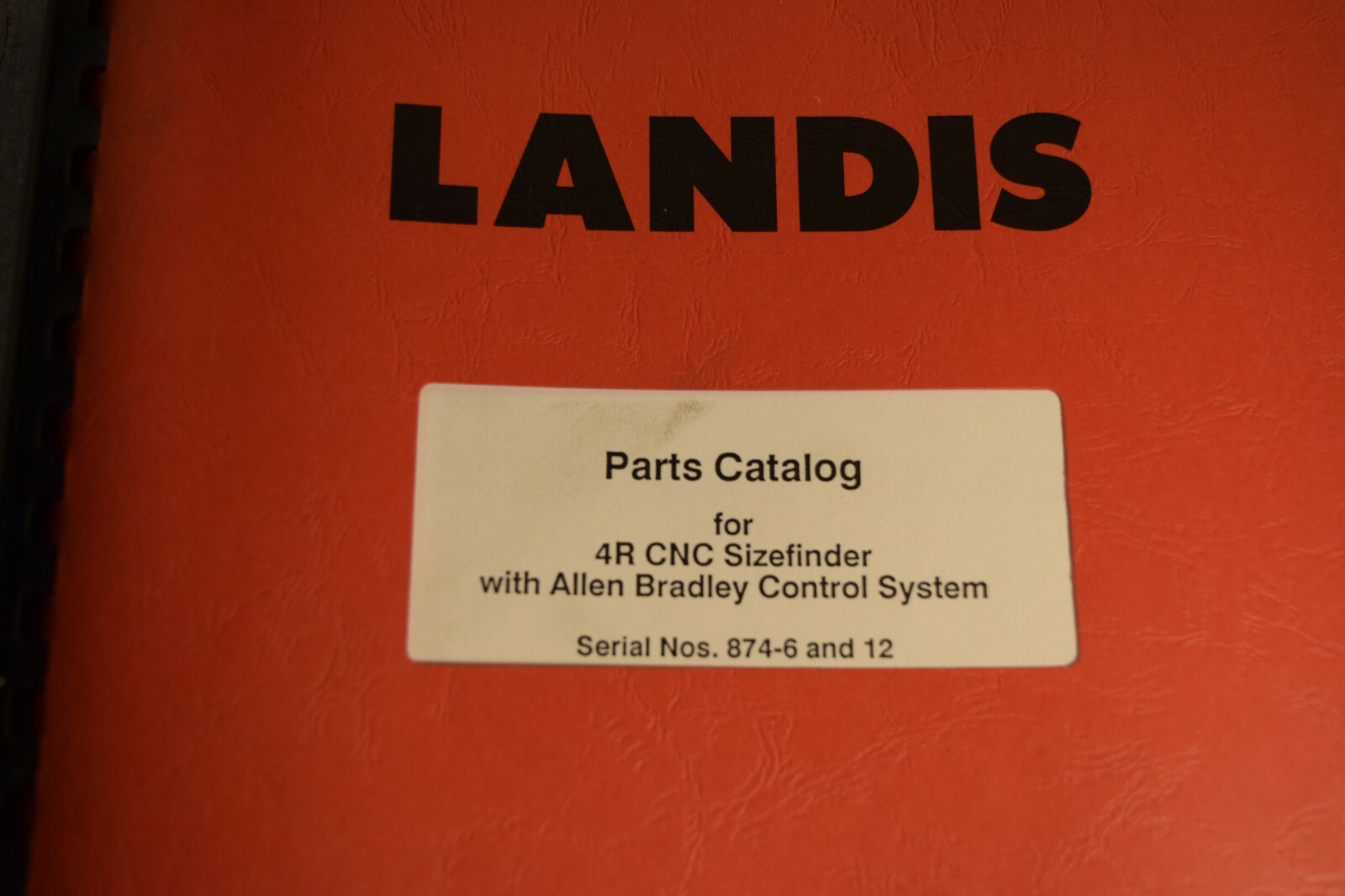 Landis 4R CNC Sizefinder with AB Control System Parts Catalog
