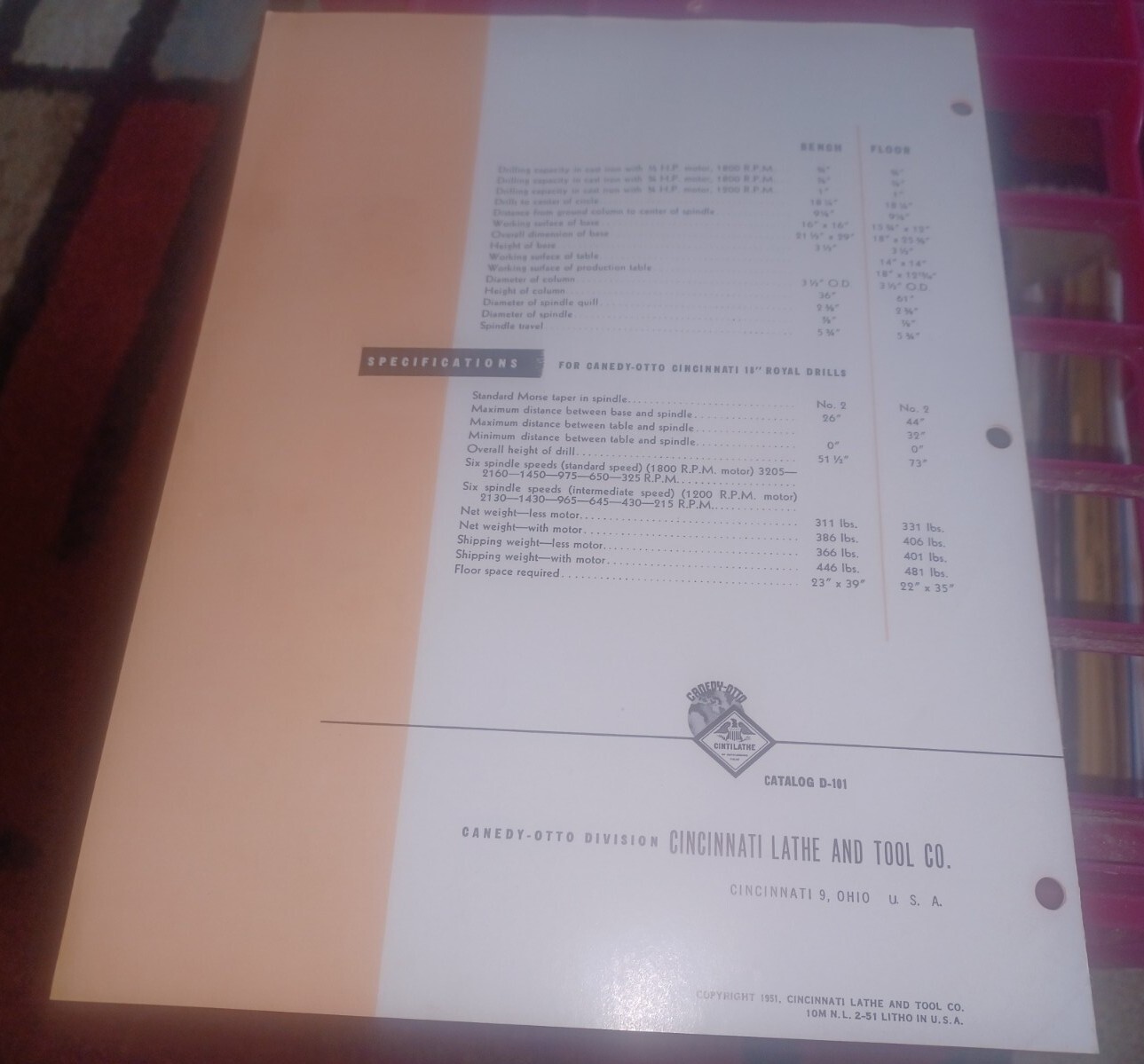 CINCINNATI LATHE TOOL COMPANY 18″ ROYAL DRILLS sales Catalog Booklet 1951 VTG