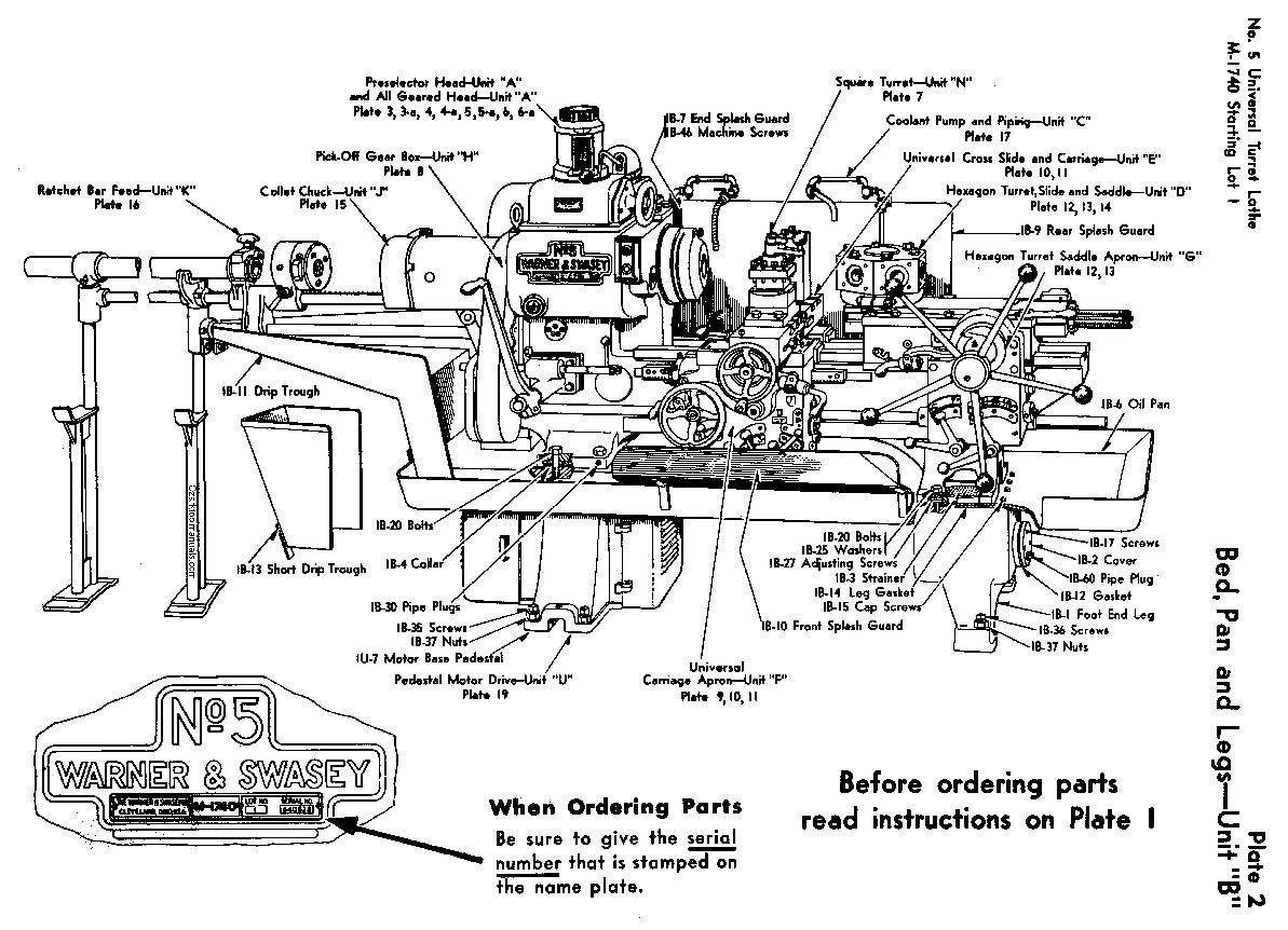 WARNER SWASEY Older No. 5 Model M-1740 Turret Metal Lathe Parts Manual 1351