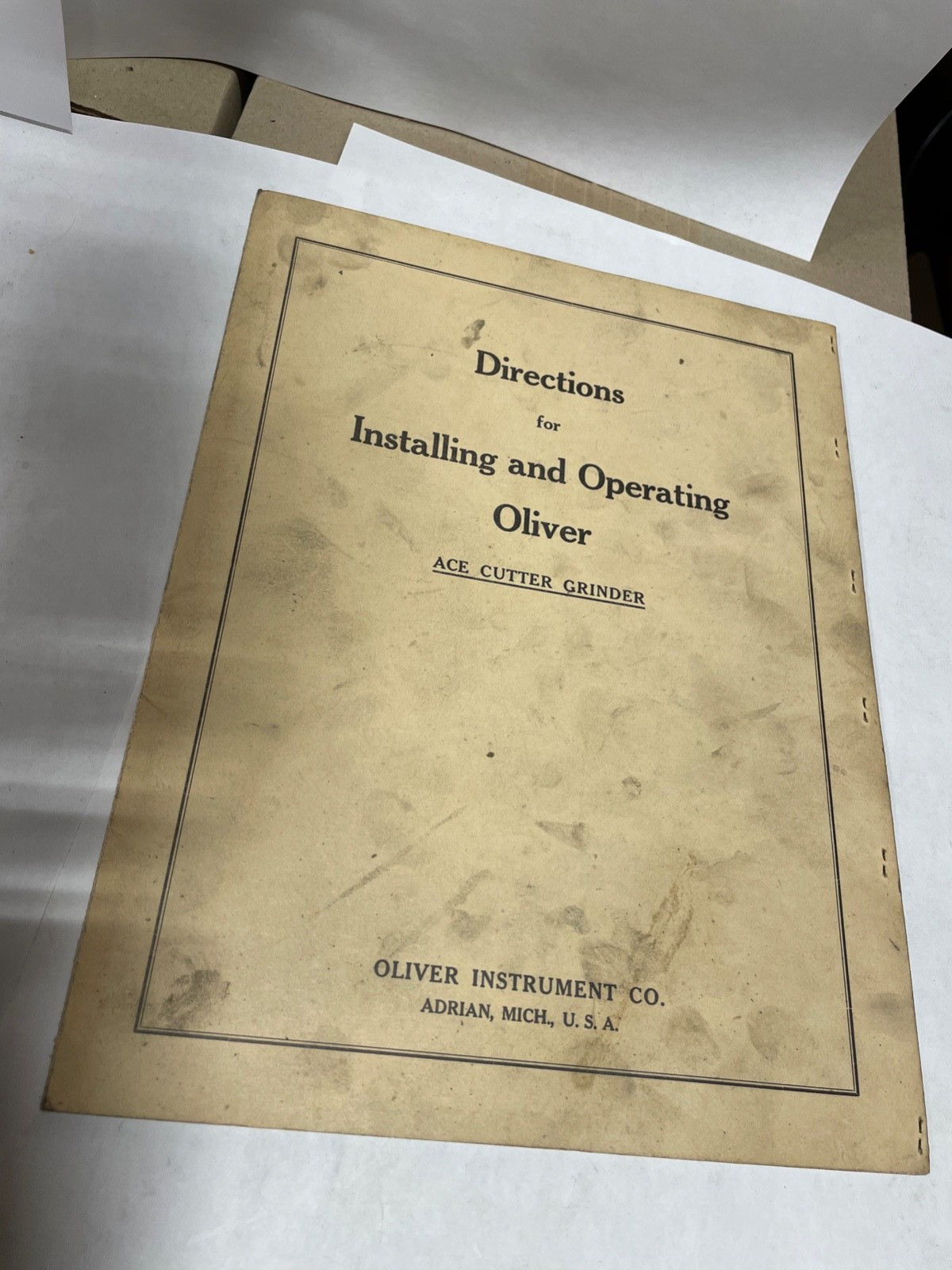 Oliver Tool & Cutter Grinder Installing, Operating & Parts List Manual