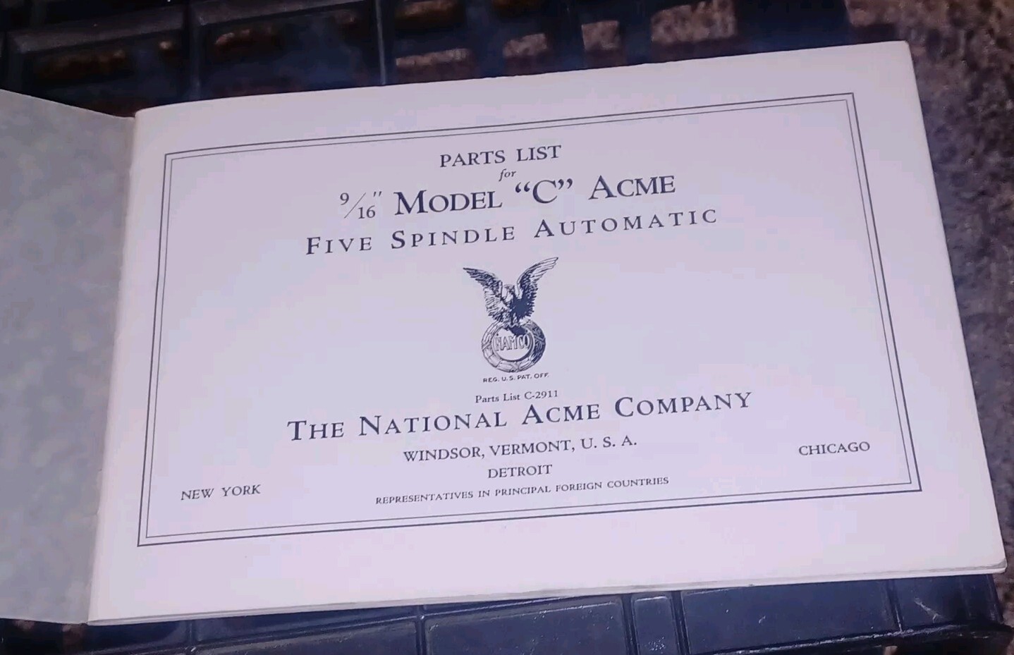 National Acme Company Model C Automatic 5 Spindle Screw Machine Parts List Book