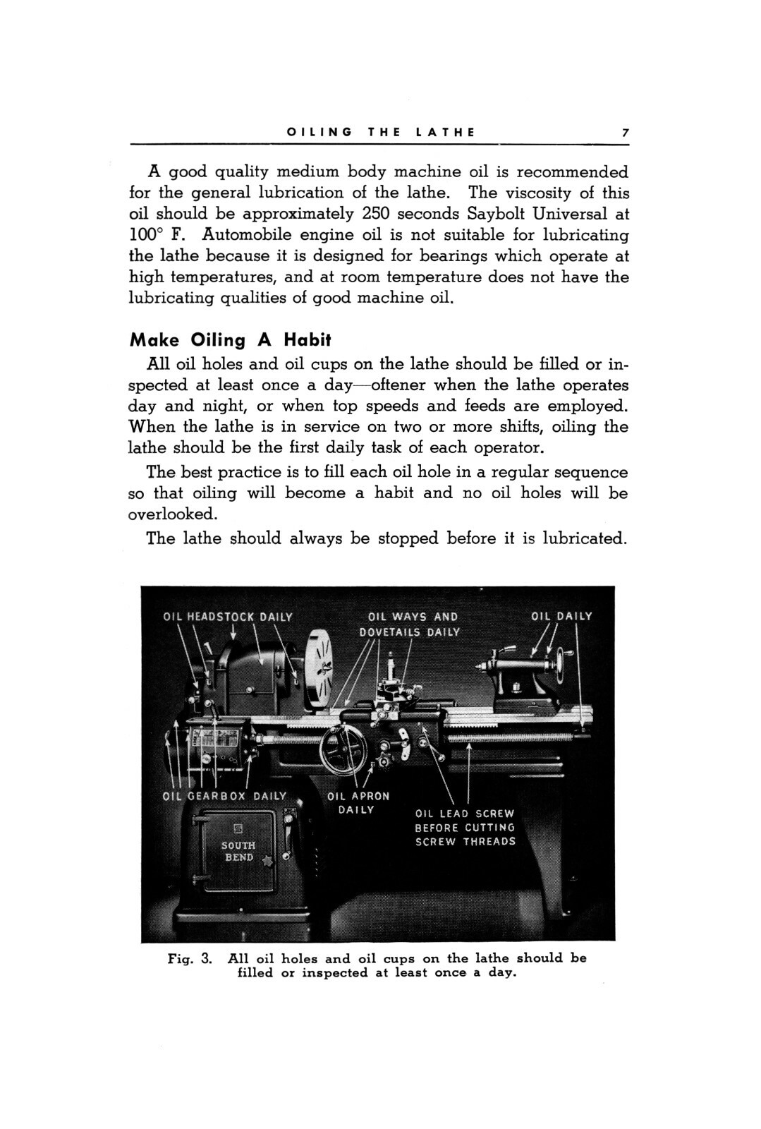 South Bend Oiling The Lathe Instruction Manual #931