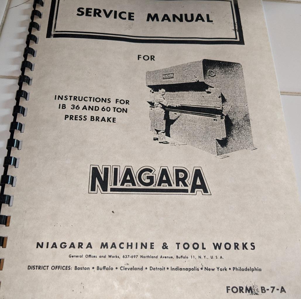 Niagara “IB” 36 and 60 Ton Press Brake Instruction and Parts Manual Form B-7-A