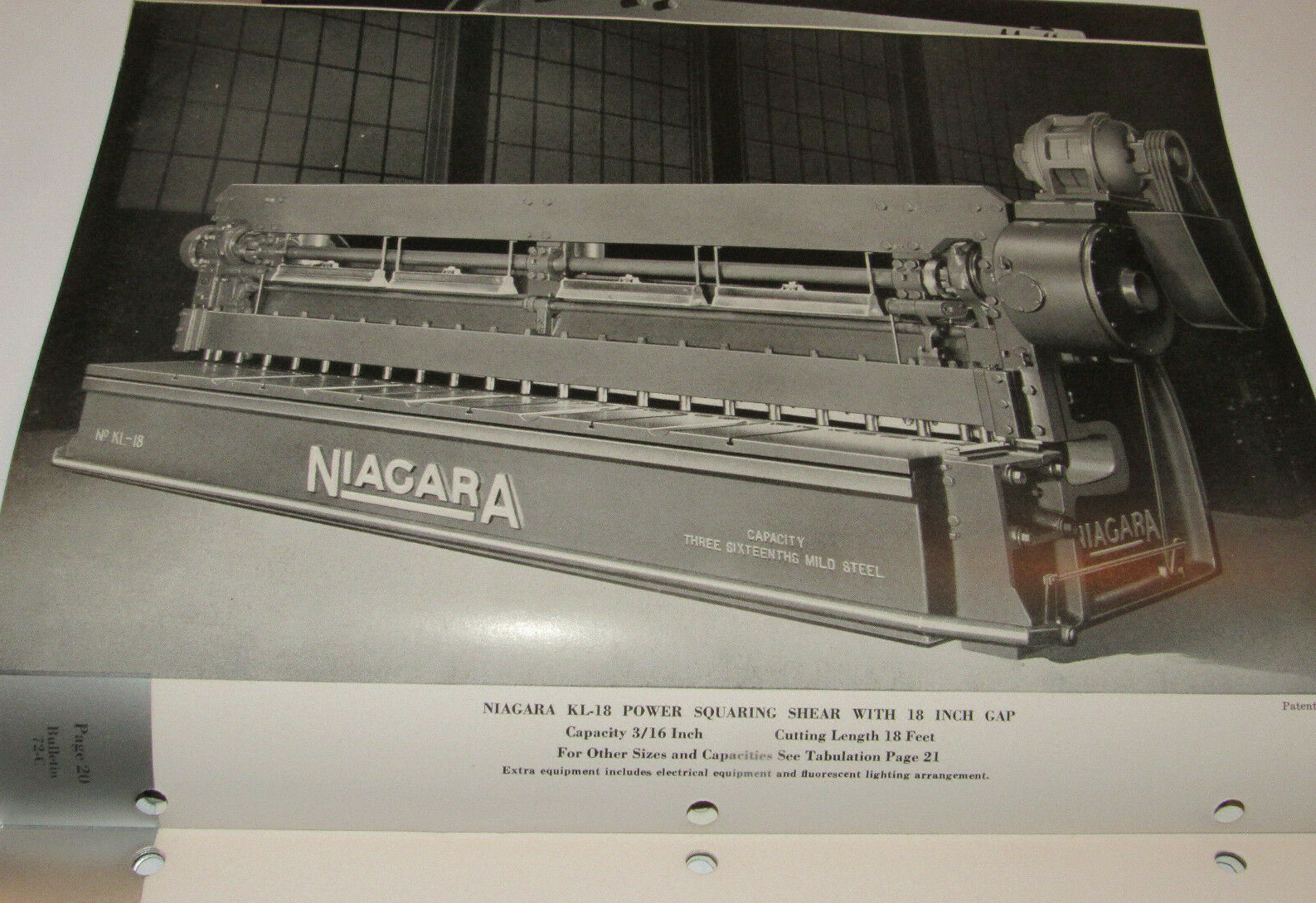 VINTAGE 1940s NIAGARA POWER SQUARING SHEARS BROCHURE! CAPACITY! PICTURES/SPECS