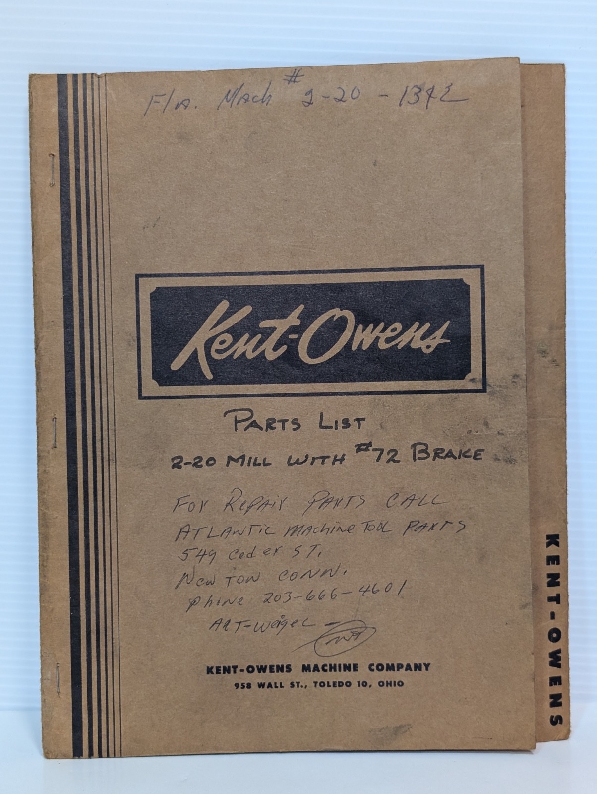 Lot of 3 Kent-Owens 1-14, 2-20, 2-20DS & 2-20V Milling Machine Owners Manuals