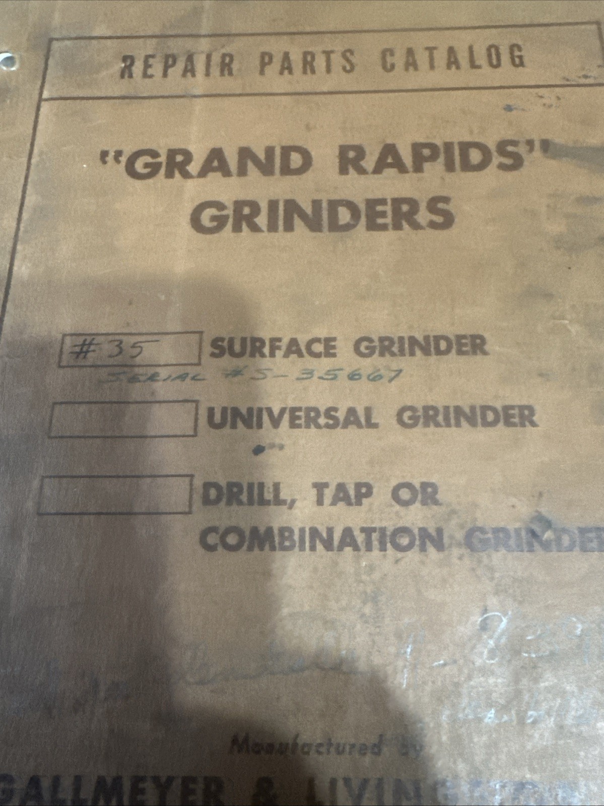 Gallmeyer & Livingston Grand Rapids Grinders 35 Surface Grinder Catalog