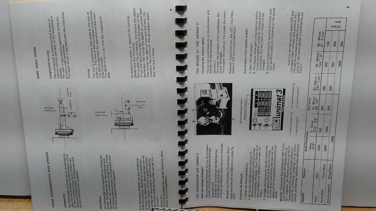 EMCO Unimat 3 Operating Instructions & Parts Manual