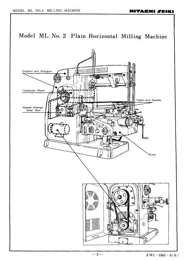 Hitachi Seiki 2ML-P 2ML-U Horizontal 2ML-V Vertical Milling Machine Parts Manual