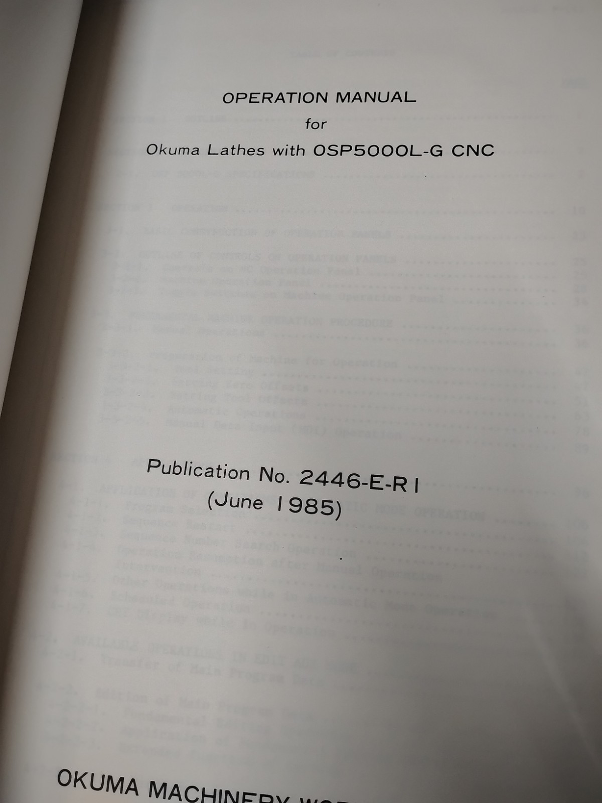 Operation Manual For Okuma Cnc Lathes With OSP5000L-G Cnc System