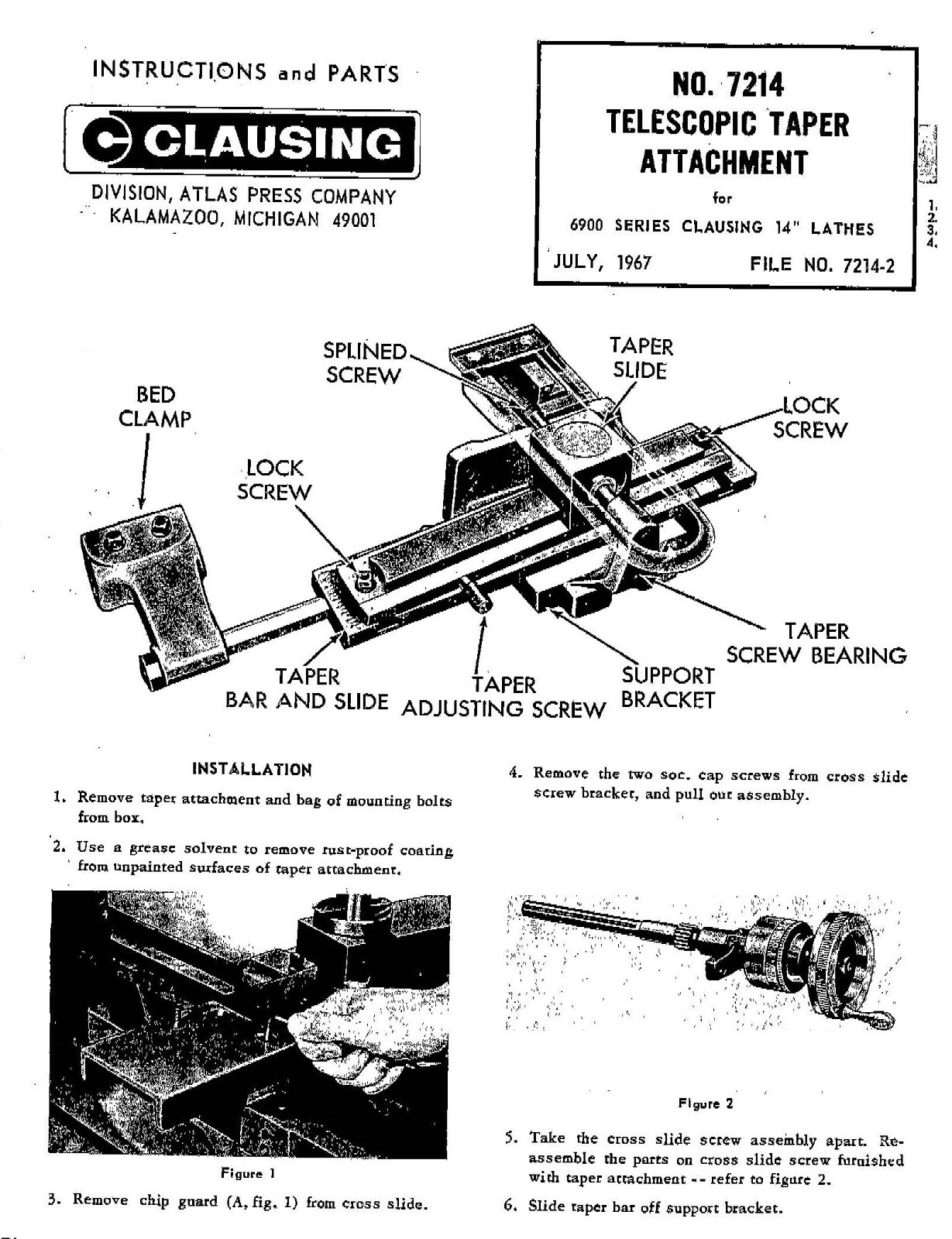 7124 Lathe Instruction Manual Clausing 14 Inch 7124 Taper Attachment 6900 Series