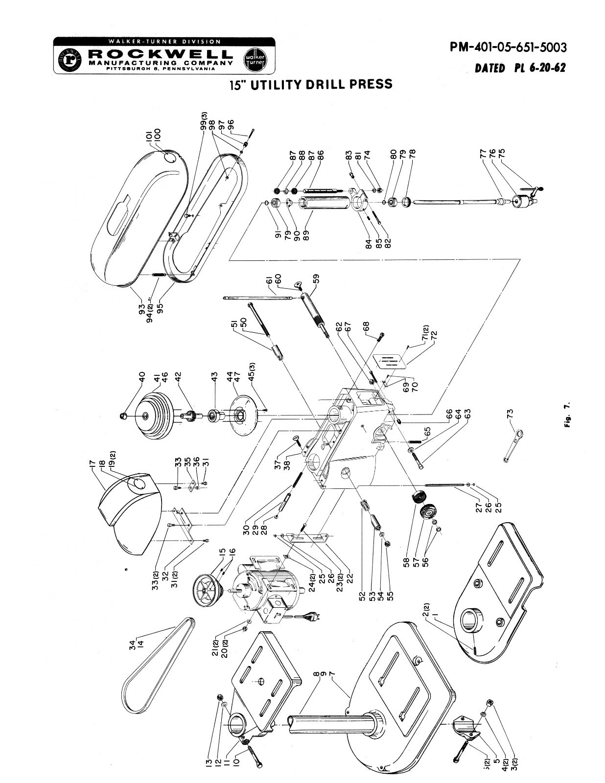 Rockwell Delta 15″ Utility Drill Press Instruction & Parts List Manual #1918