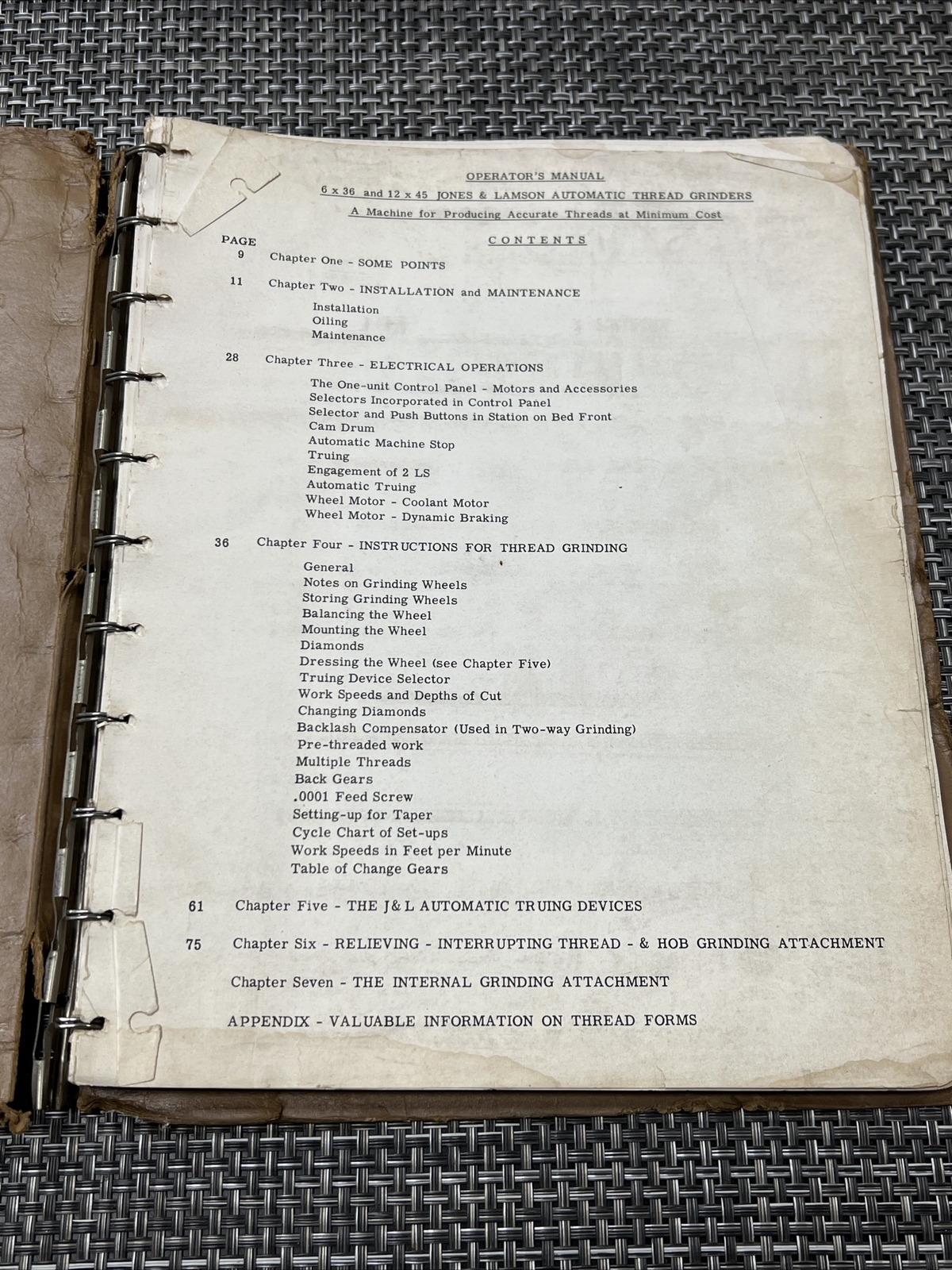 Original Operator’s Manual Jones & Lamson Thread Grinding Machine 6×36 12×45