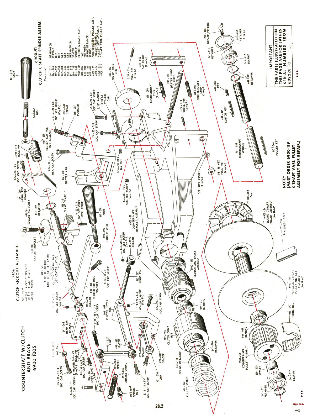 Clausing 14″ Lathe 6900 Series sn 602504 up Op and Parts List manual #1366