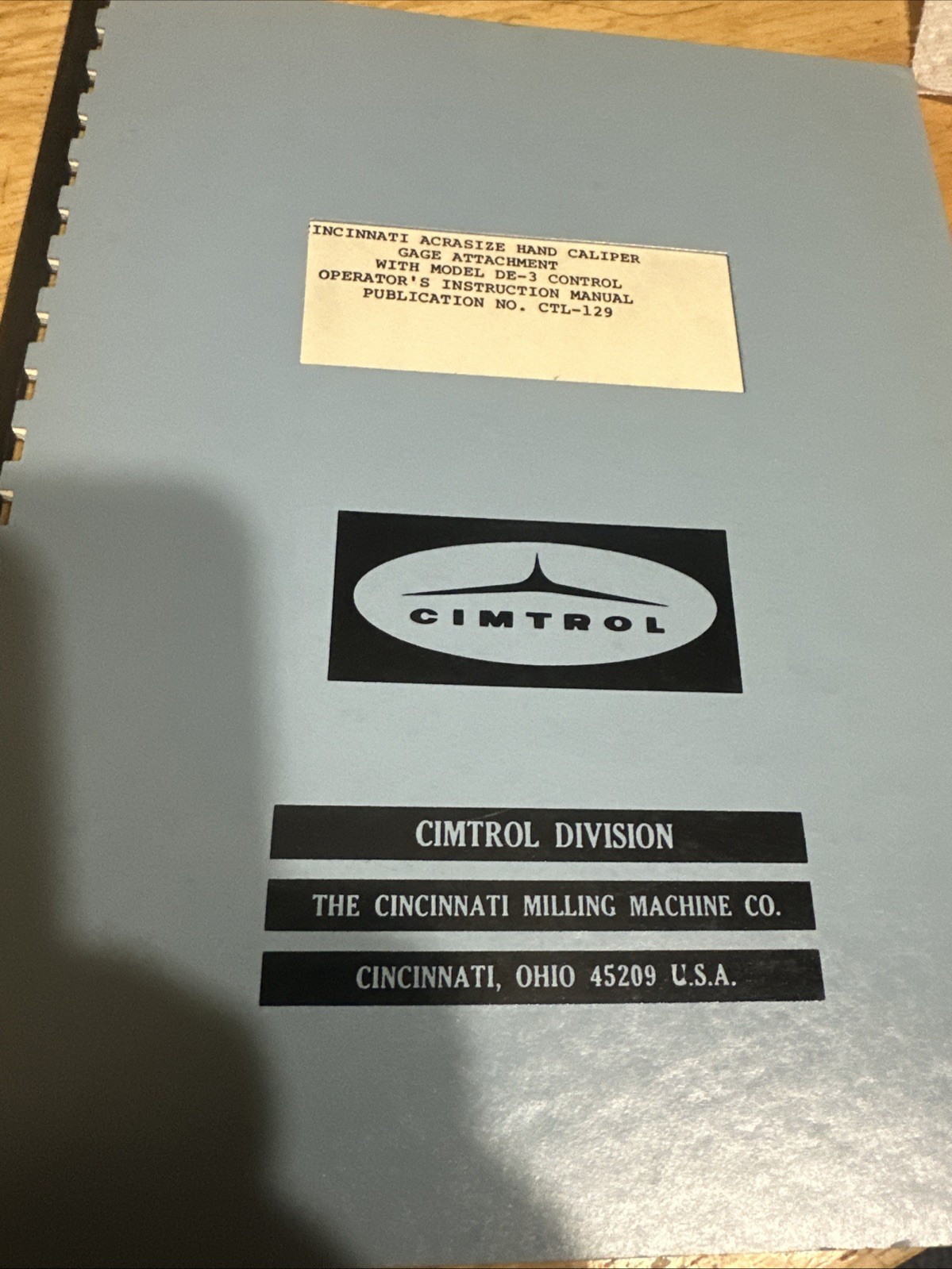 Cincinnati Abrasive Hand Caliper Gage Attachment Manual