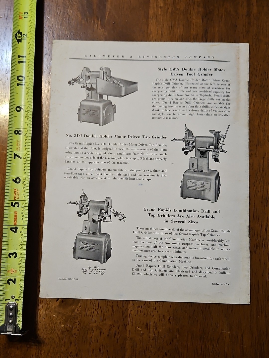 GRAND RAPIDS UNIVERSAL CUTTER TOOL GRINDEE #10 MACHINE CATALOG