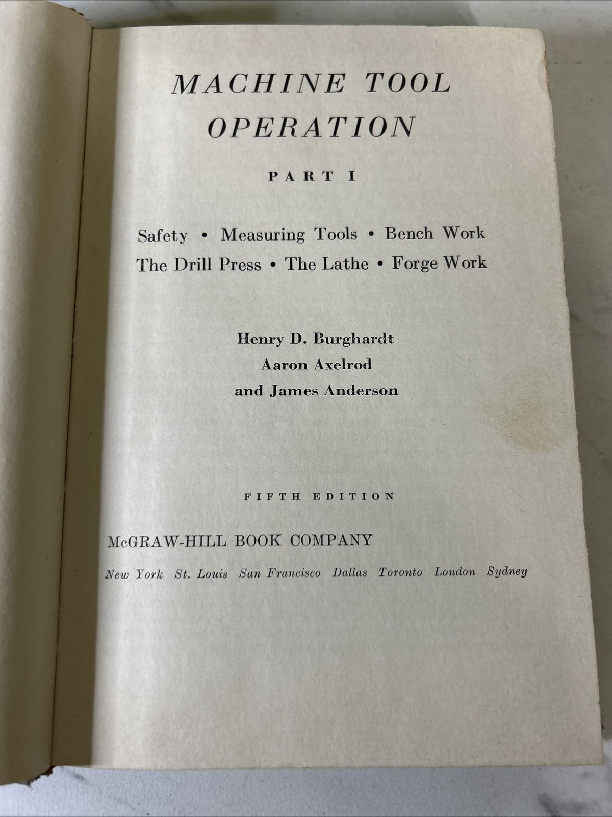 1959 Machine Tool Operation Part 1 Hardcover Book 5th Edition