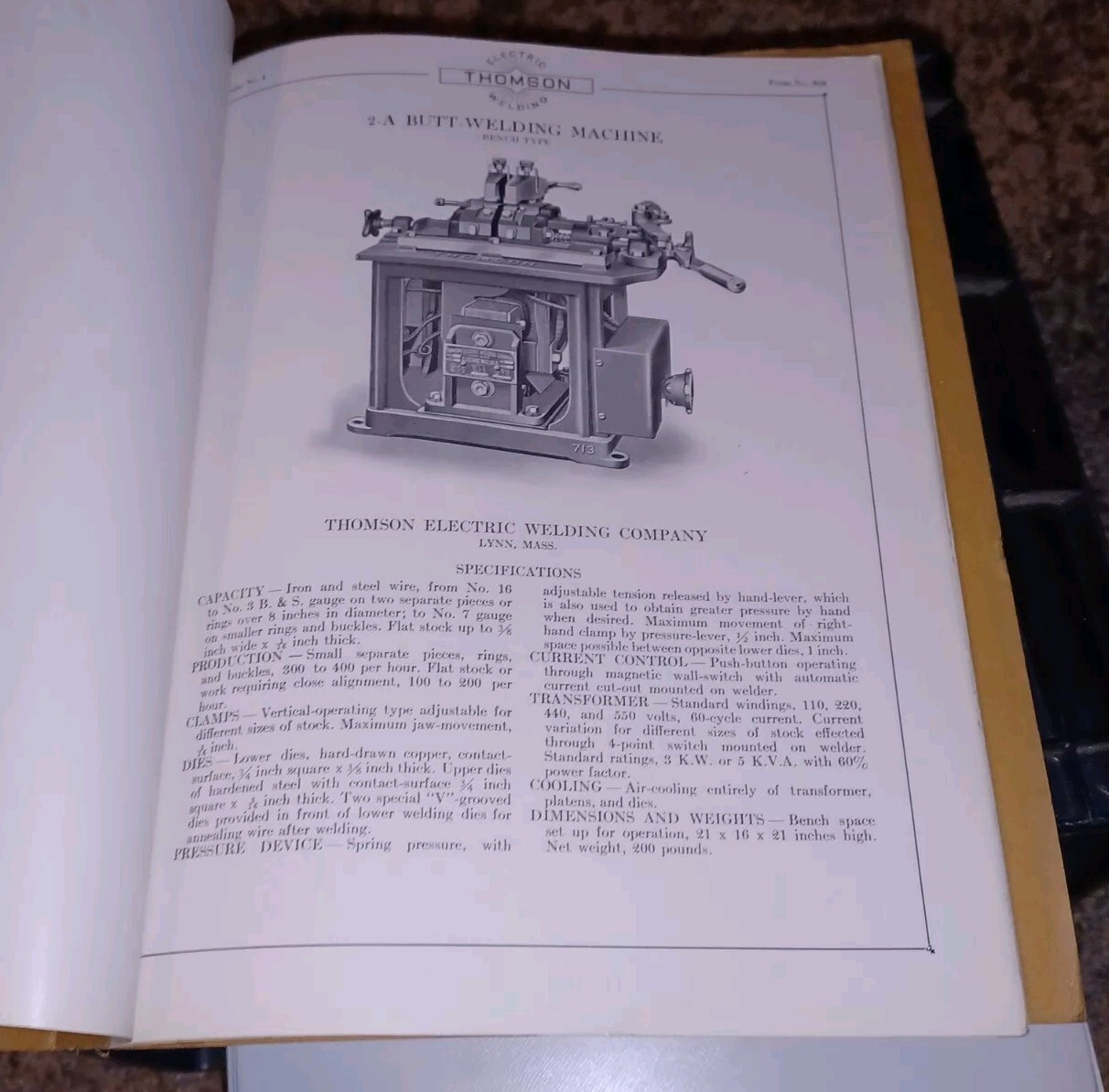 THOMSON PROCESS ELECTRIC WELDING COMPANY early 1900s Sales Catalog Book MACHINES