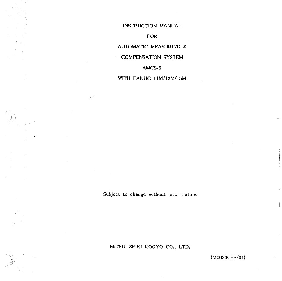 Mitsui Seiki VS3A Vertical Machining Center Maintenance & Instruction Manual