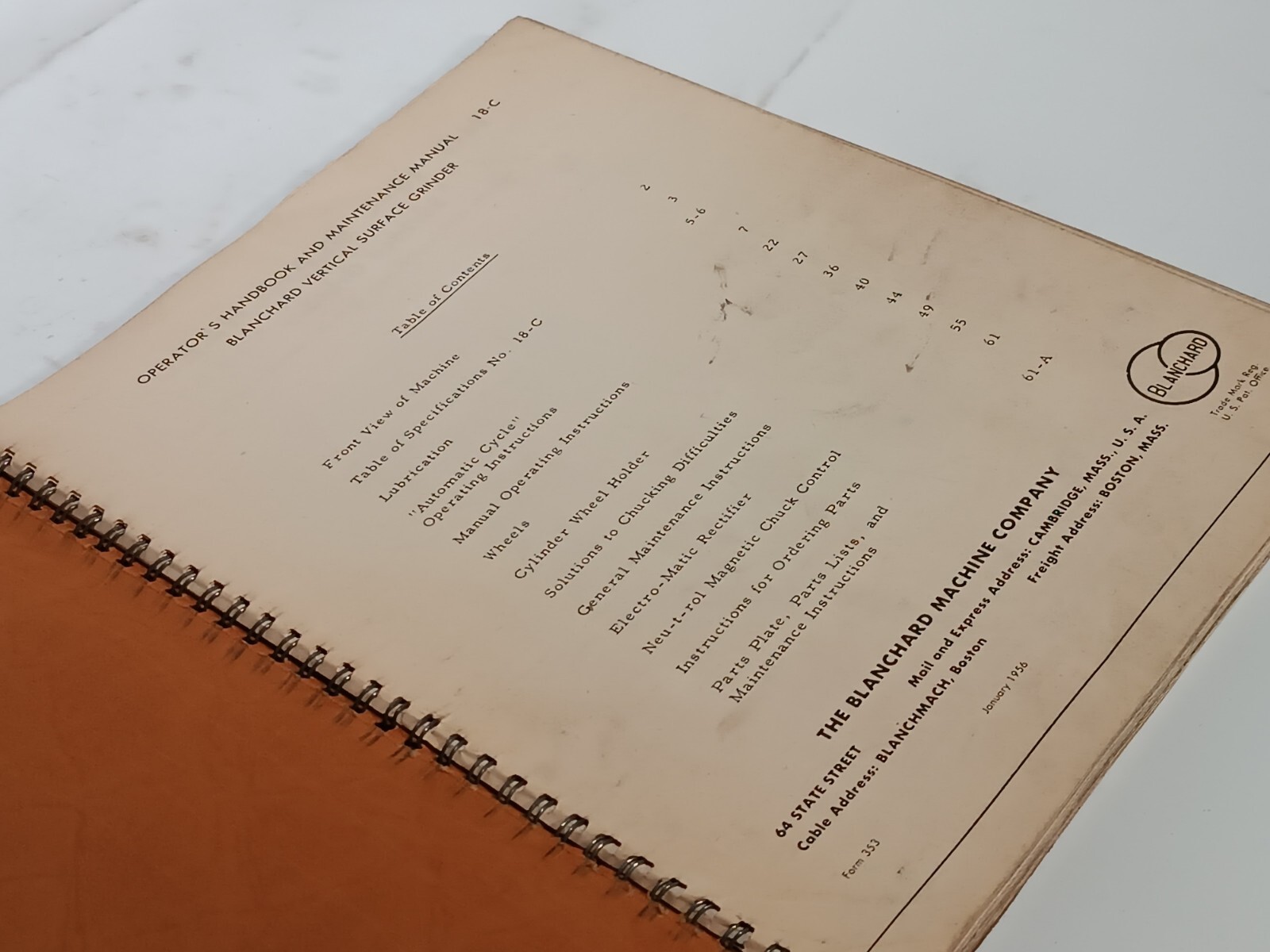 Blanchard No. 18-C Grinder Operator’s Handbook and Maintenance Manual & Others
