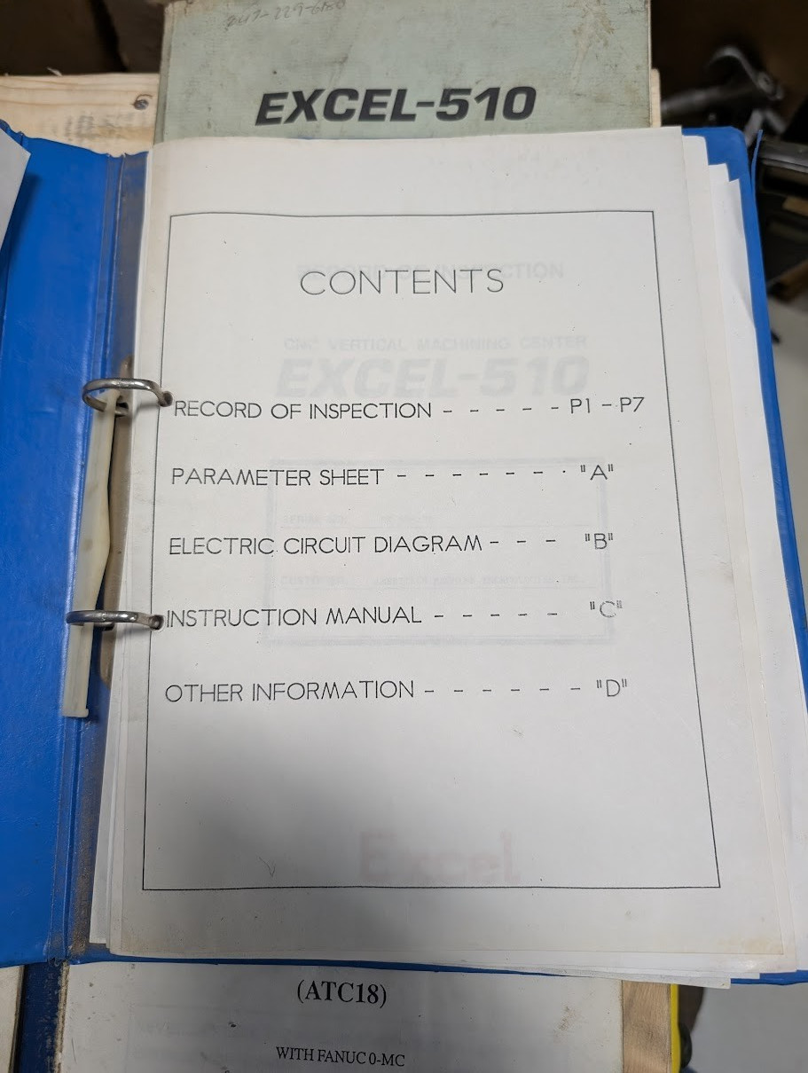 MANUALS FOR EXCEL 510 AND 610 VERTICAL MACHINING CENTERS (VMC) WITH FANUC O-MC
