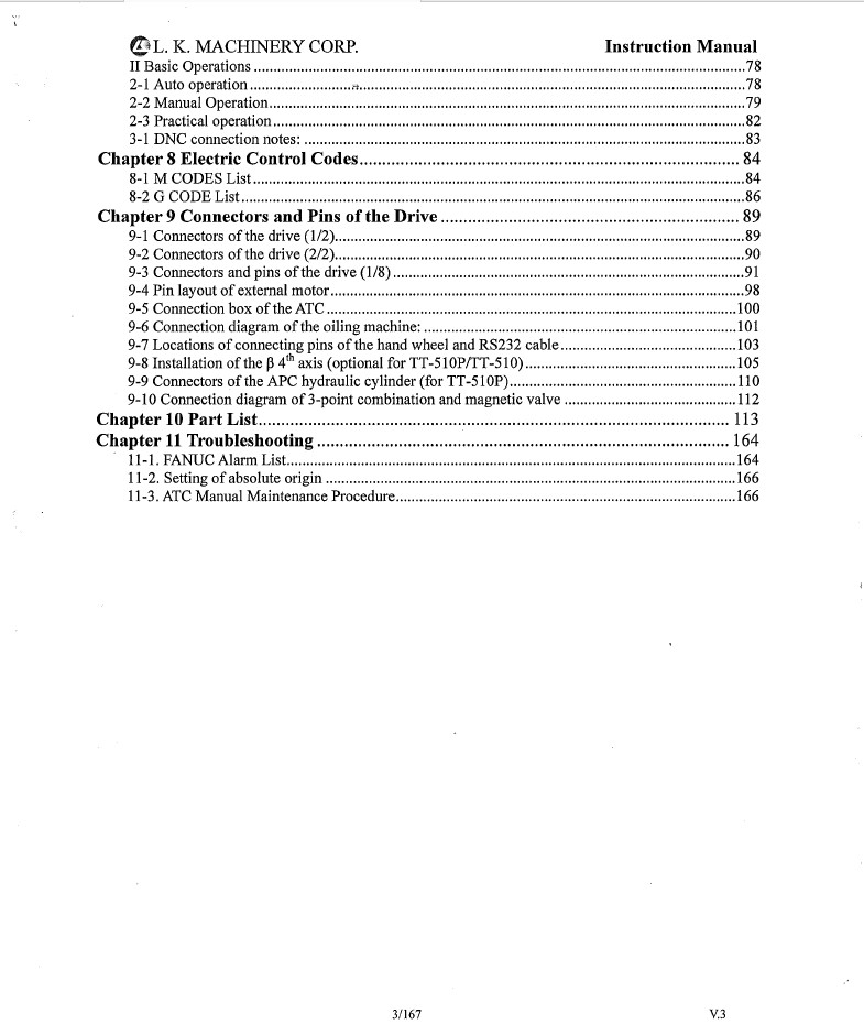 L.K Machinery TT-510 & TT-510P CNC Vertical Machining Center Instruction Manual