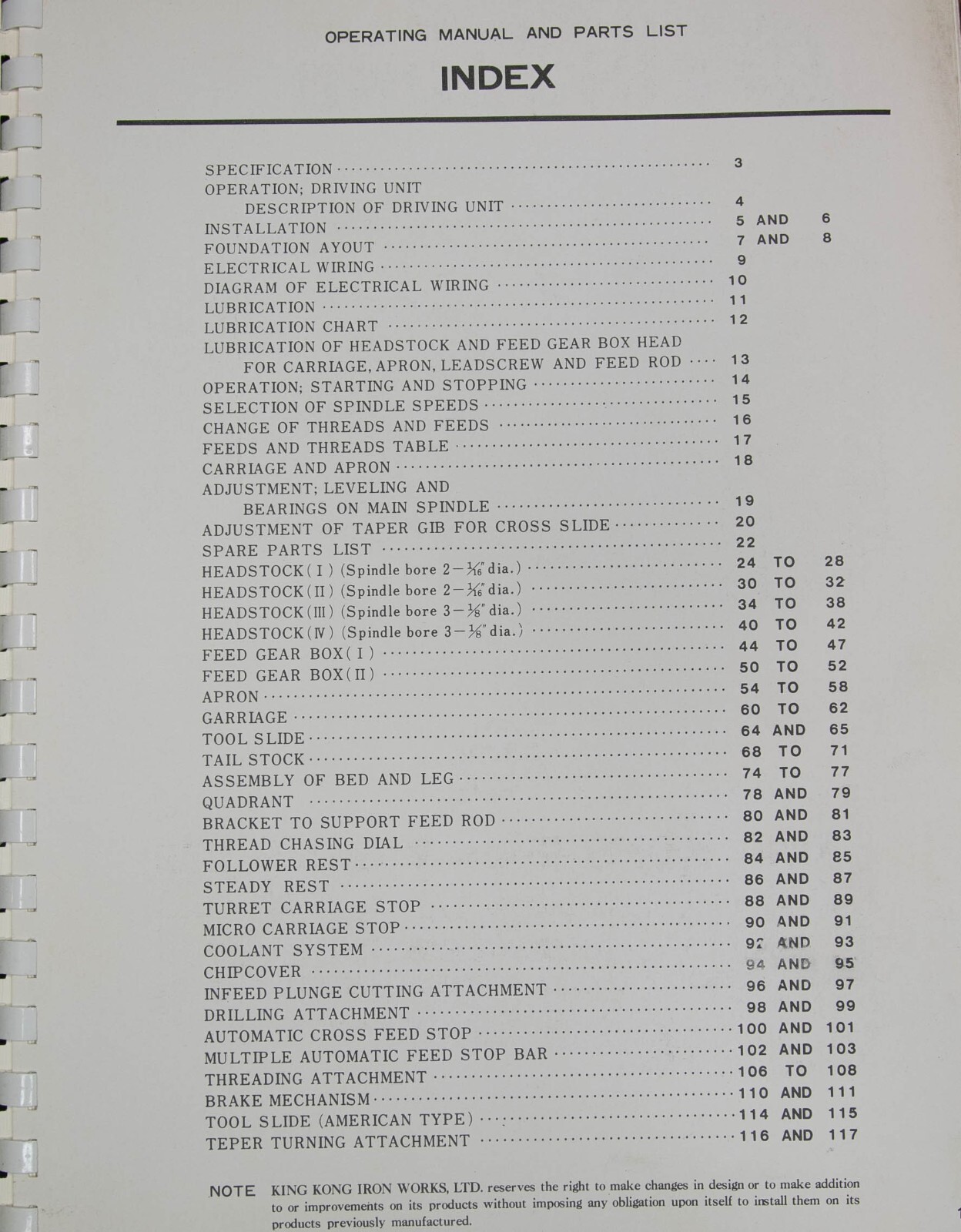 Kingston HL- 1500 HL-2000 HL-2500, Lathe, Operations Parts and Wiring Manual