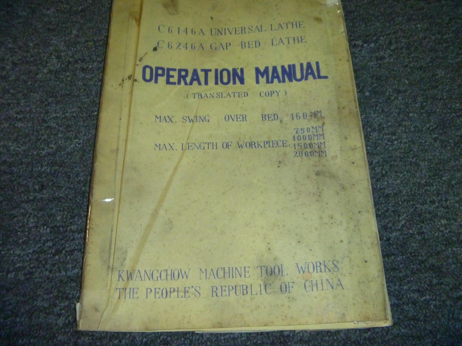 Kwangchow Machine C6146A Universal Lathe Owner Operator Instruction Manual xz