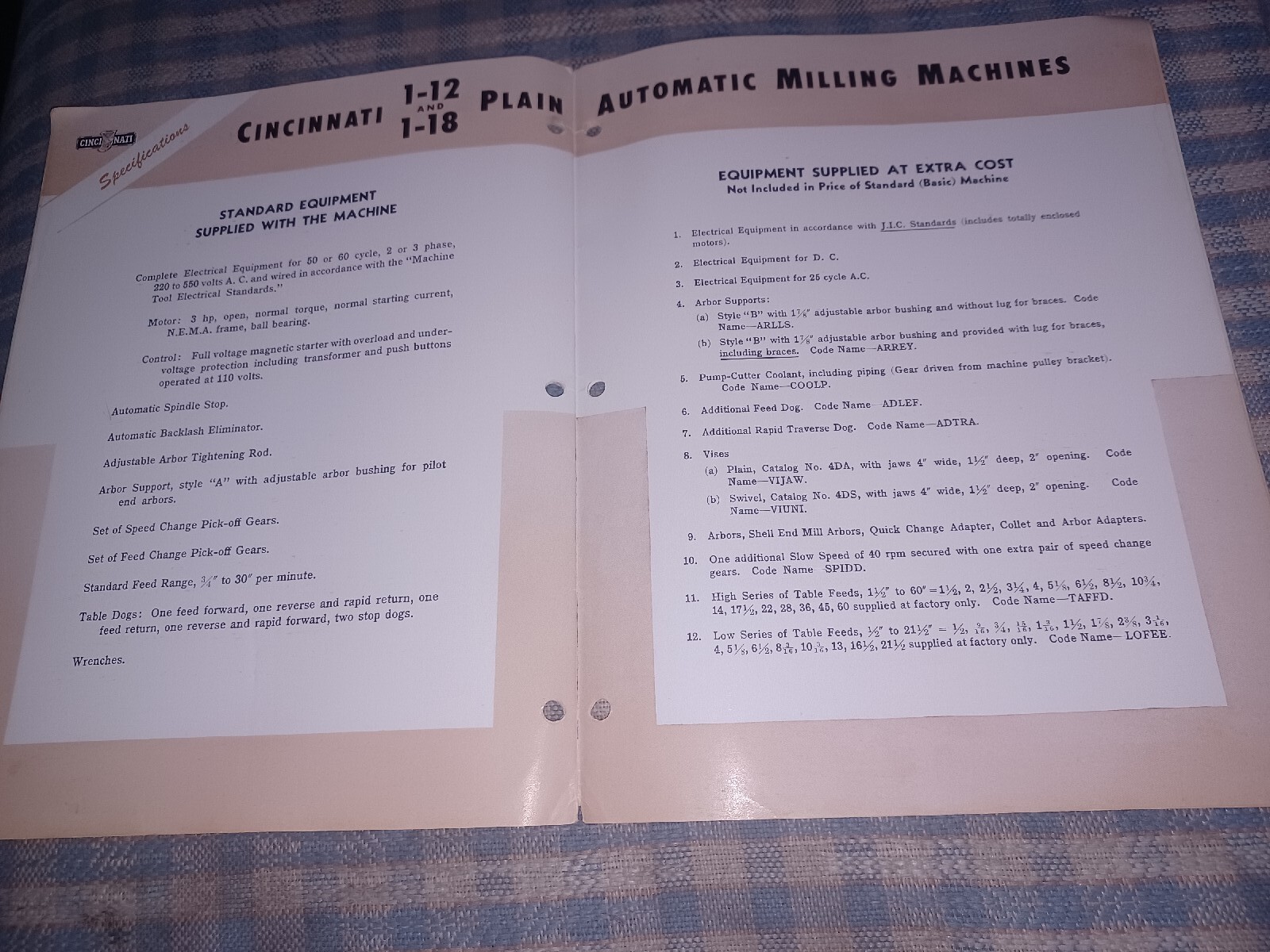 1947 Cincinnati No 1-12 18 Automatic Milling Machine Sales Book Catalog M-1555-2