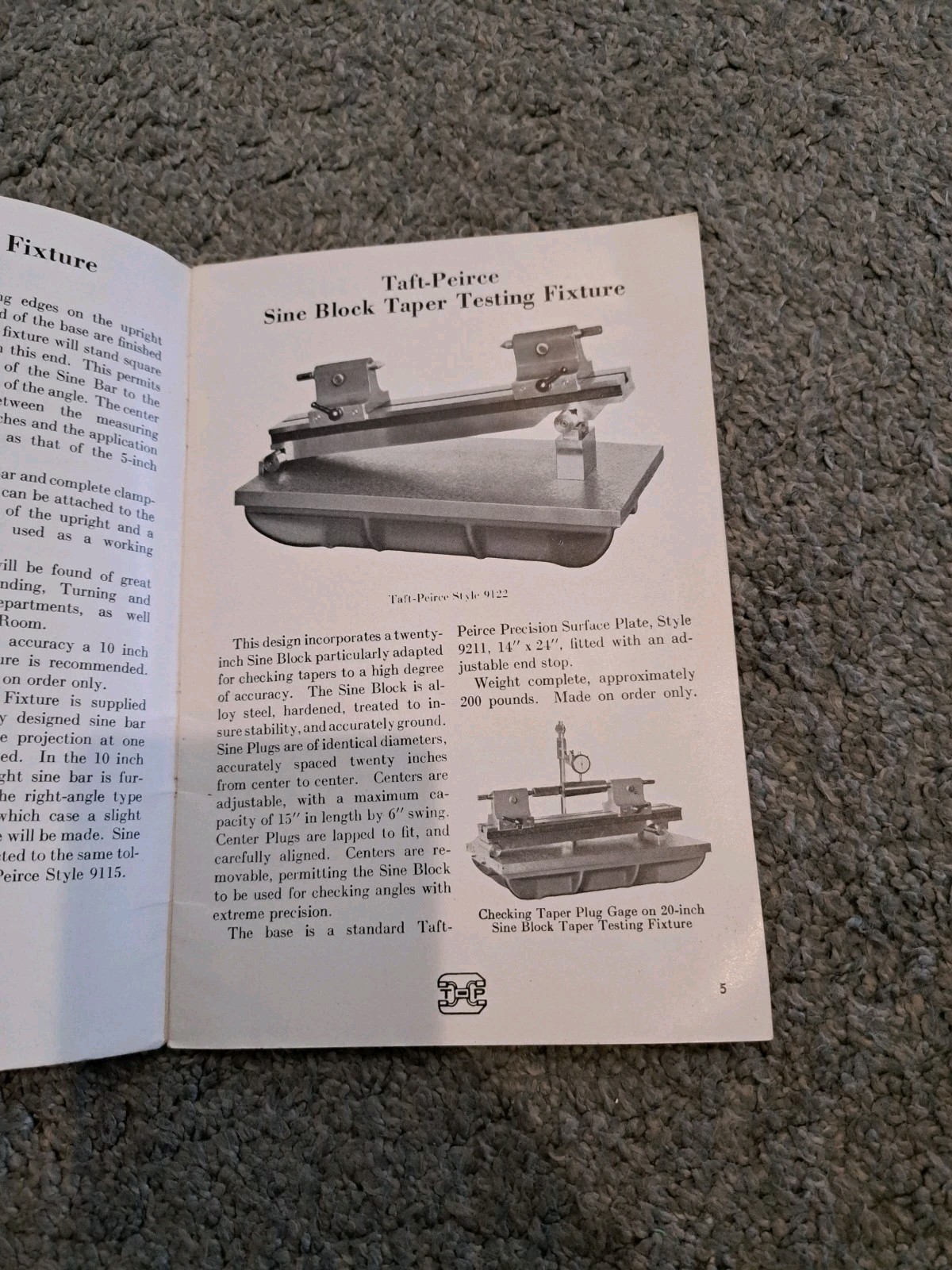 Taft-Peirce Sine Bar Tables Sine Checking Equipment Catalog