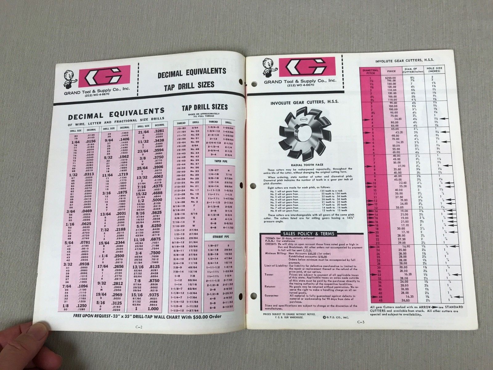 1969 GRAND TOOL & SUPPLY Co. Tool Catalog, C-190, New York, Vintage