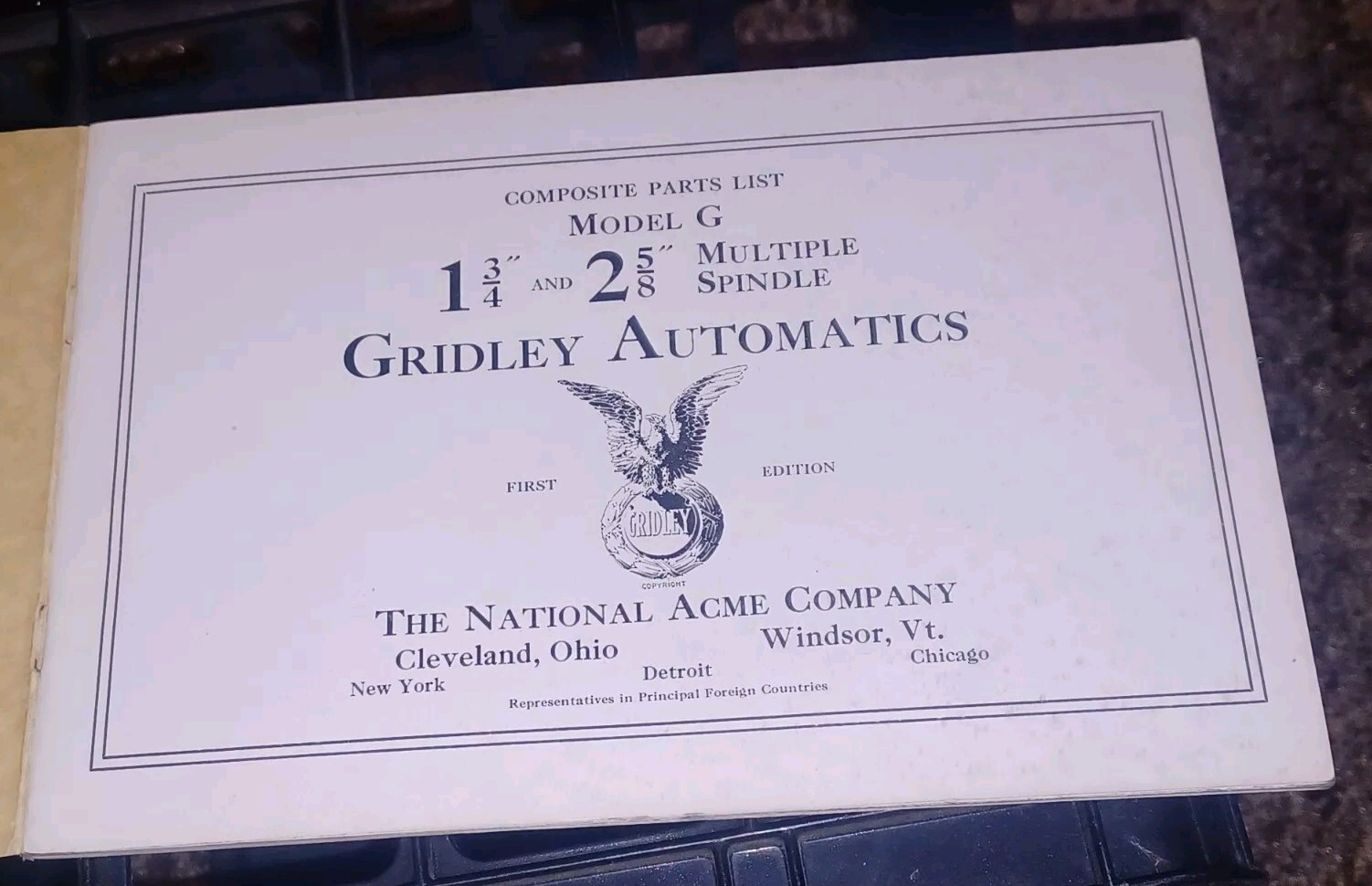 National Acme Company Model G MULTIPLE SPINDLE SCREW MACHINE Parts List GRIDLEY
