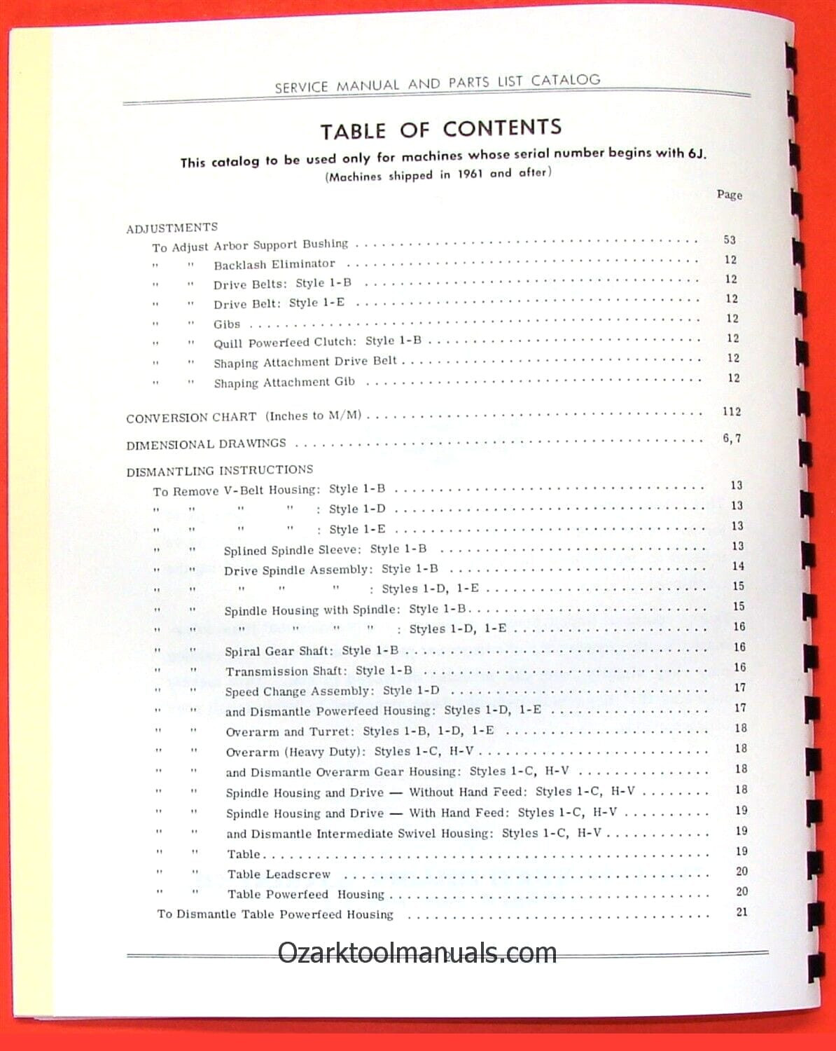 CINCINNATI Toolmaster Milling Machines 1B, 1C, 1D, 1E, H-V Service Manual 0127