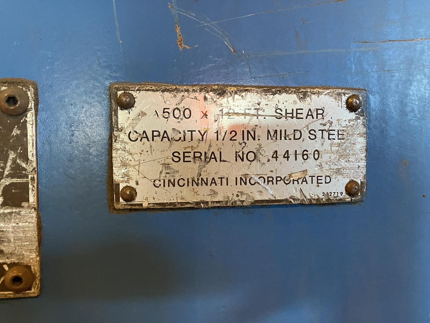 1/2″ x 12ft Cincinnati Hydraulic Shear STOCK #4210