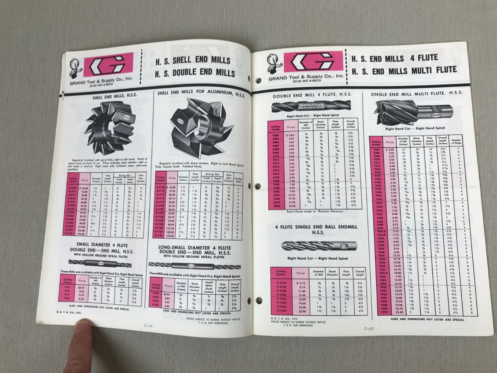 1969 GRAND TOOL & SUPPLY Co. Tool Catalog, C-190, New York, Vintage