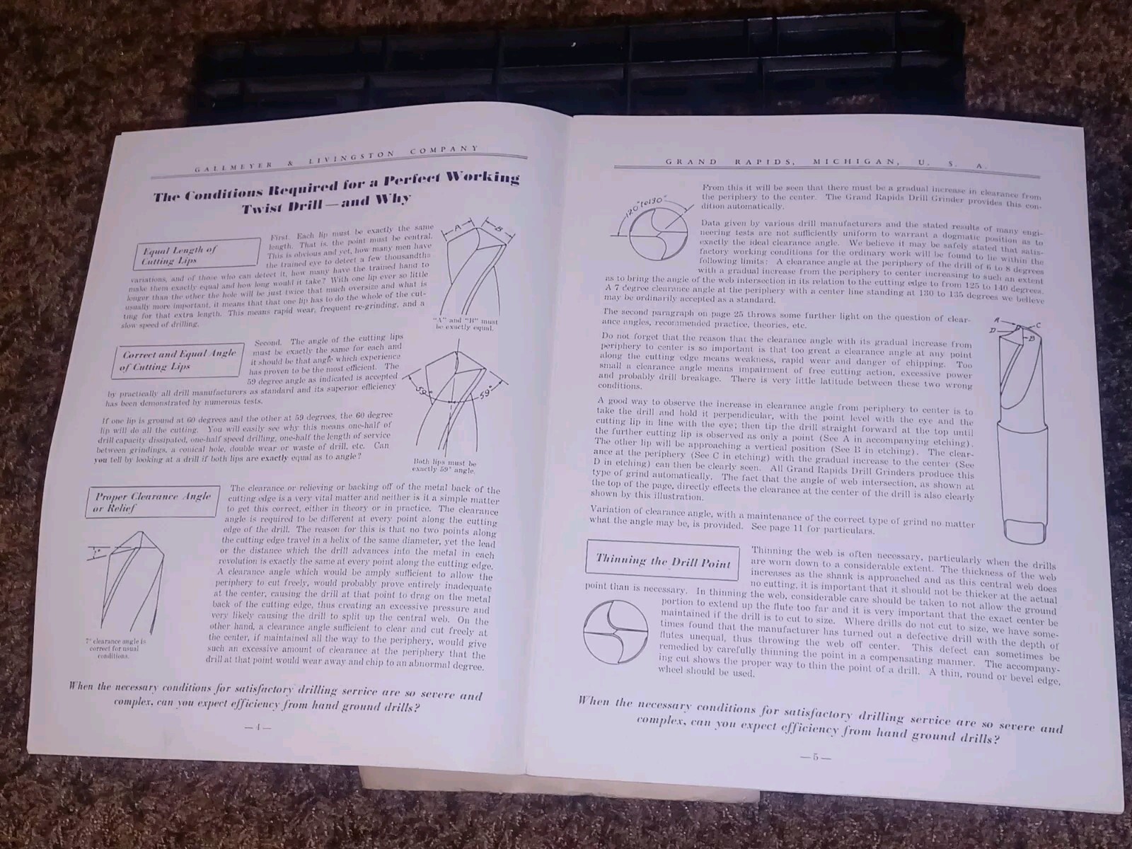 GALLMEYER & LIVINGSTON GRAND RAPIDS Michigan Tool DRILL GRINDERS Catalog Book !!