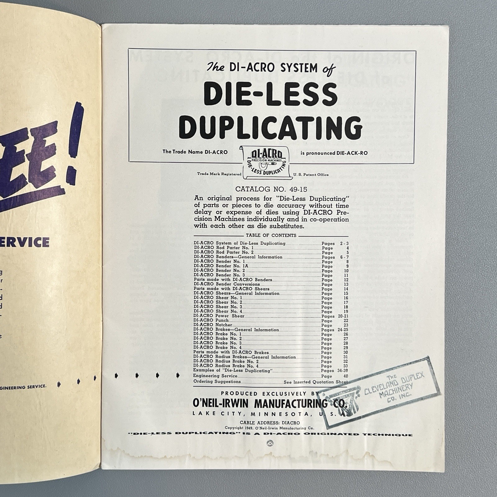 Vtg 1949 Di-Acro Catalog Die-Less Duplicating Coin-Op Aviation Machinist Medical