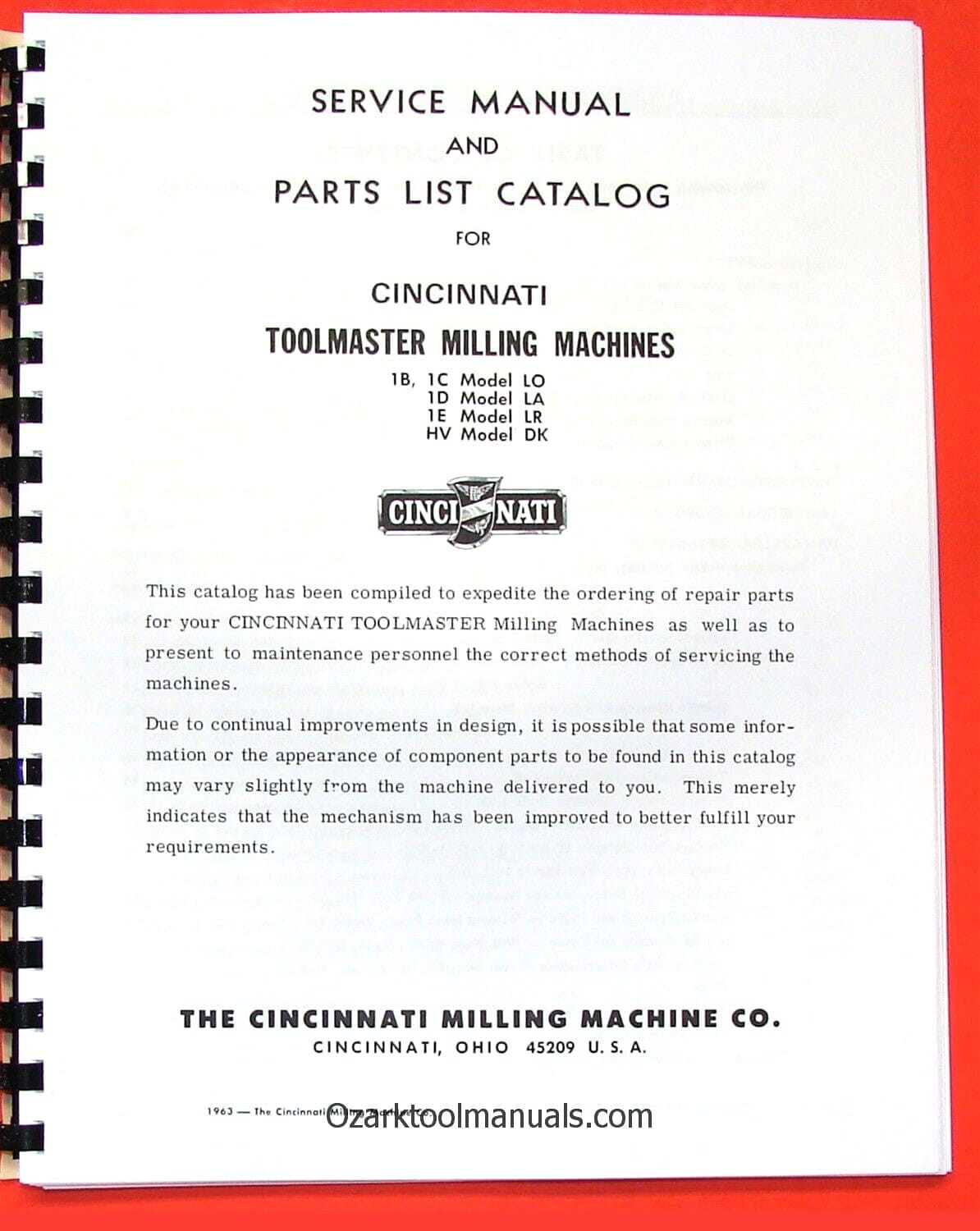 CINCINNATI Toolmaster Milling Machines 1B, 1C, 1D, 1E, H-V Service Manual 0127