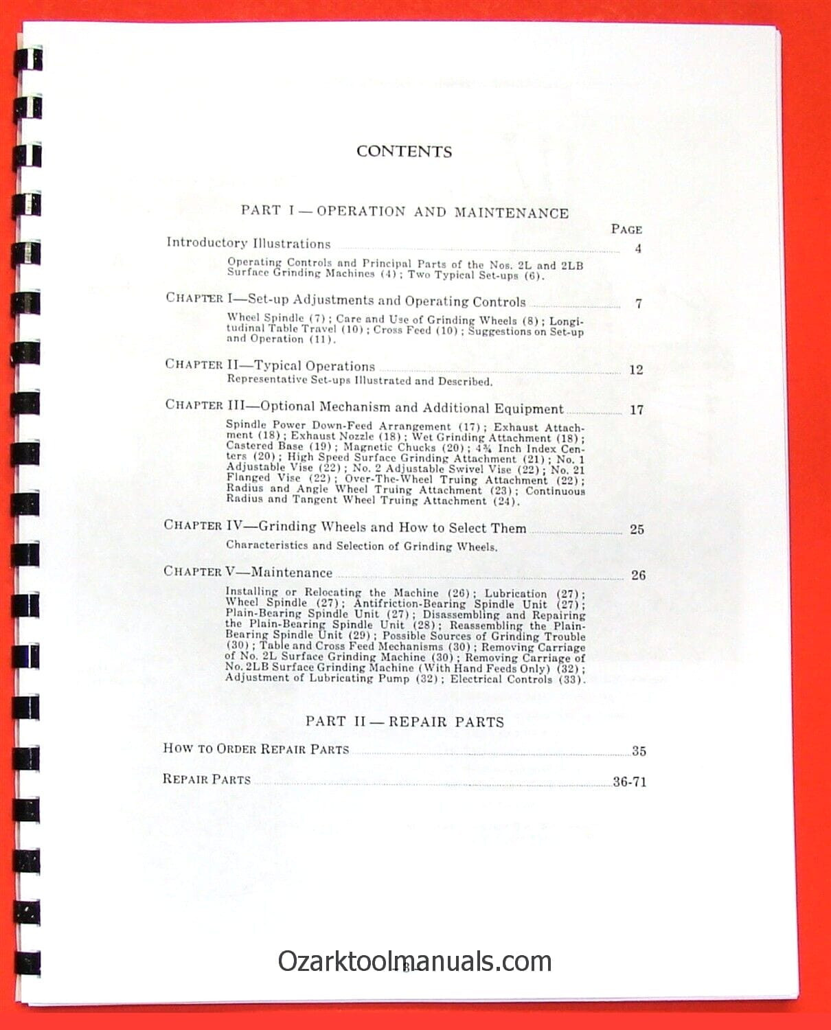 BROWN & SHARPE No. 2L, 2LB Surface Grinder Owners Operator & Parts Manual 0089
