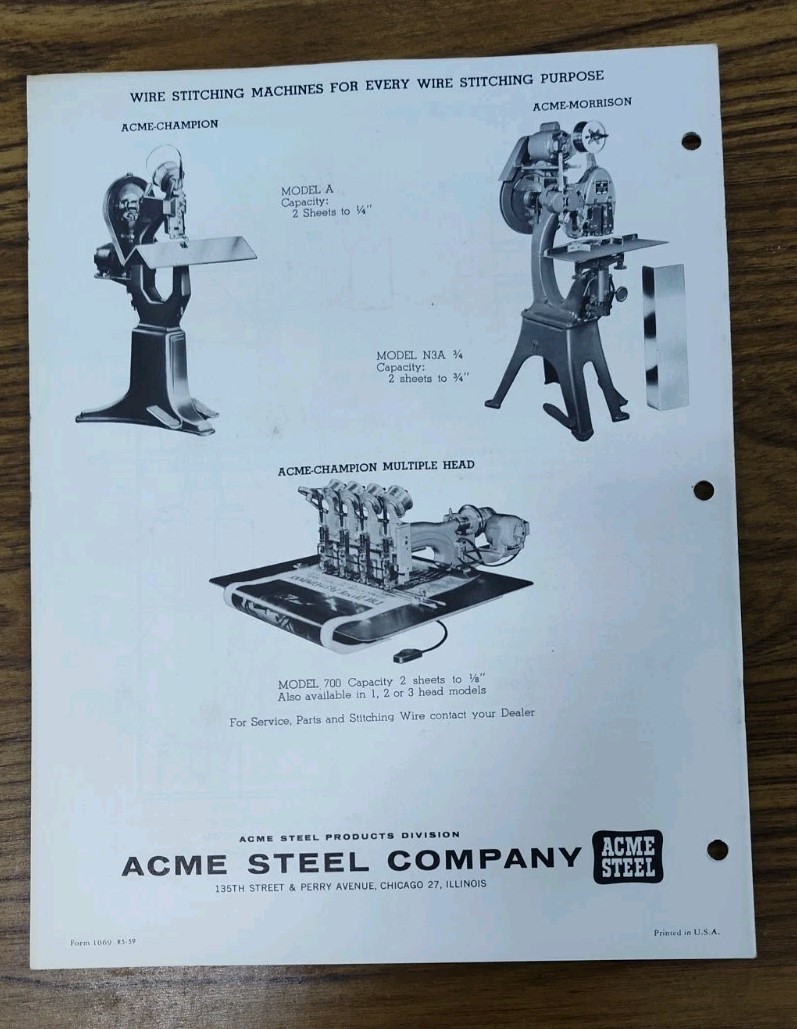 Acme-Morrison NB3 Bookbinding Machine Operating Instructions Parts List Steel