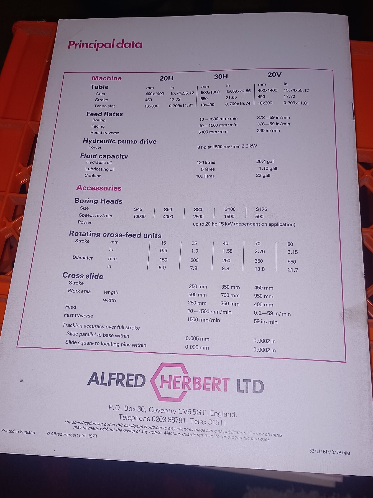 Alfred Herbert Mills Ltd Catalog Book BORING MACHINES Machinist Tool Booklet OLD