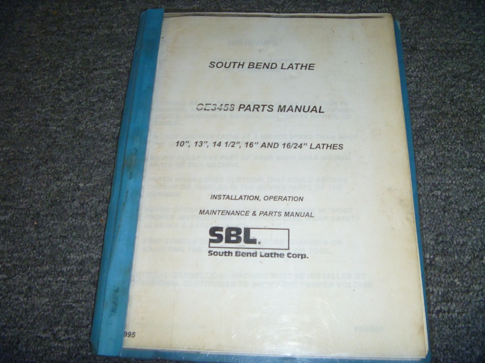 South Bend 10″ 13″ 14 1/2″ 16″ & 16/24″ Lathe Parts Catalog Manual CE345S xz